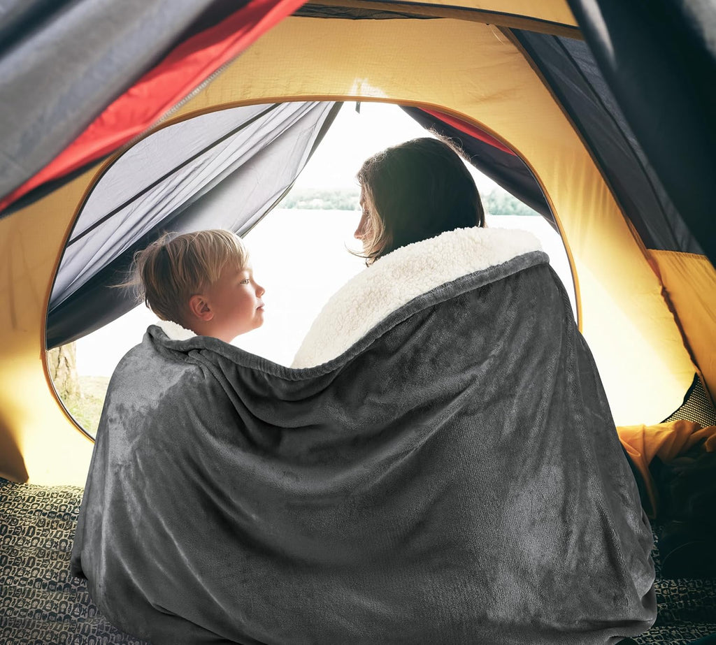 Sherpa Blanket Queen Size (Grey, 90X90 Inches) - Soft Lightweight Plush Fleece Reversible Blanket for Bed, Sofa, Couch, Camping and Travel