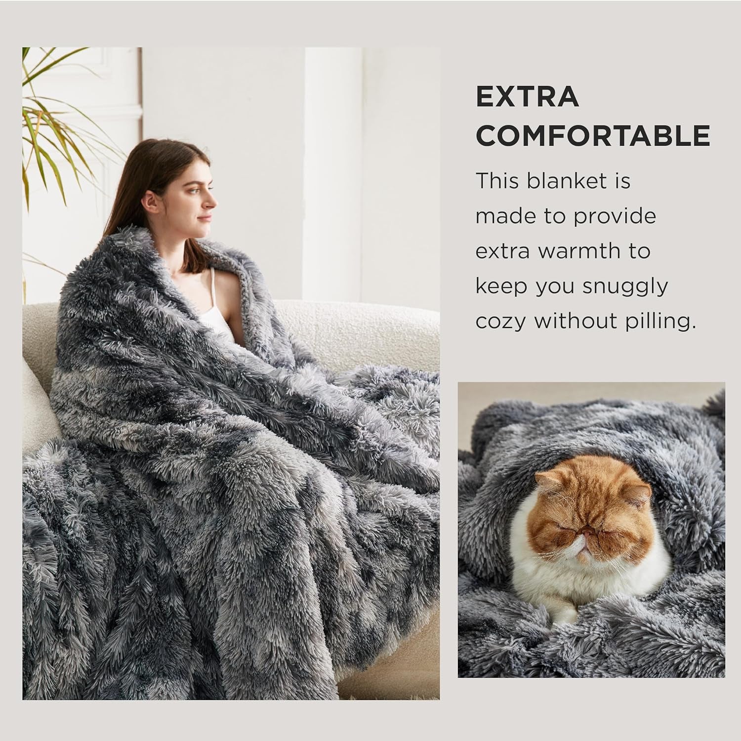 Gentlesoft Fluffy Sherpa Fleece Faux Fur Blankets Queen Size for Bed, Bedroom Decor Winter Bedding Thick Warm Full Queen Blankets, Fuzzy Plush Soft Heavy Mink Cozy Gifts, Tie Dye Grey, 90X90