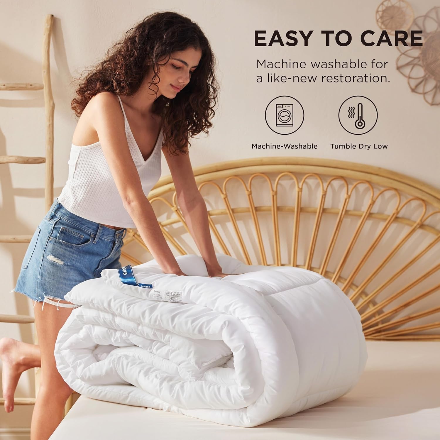 Comforter Duvet Insert - Quilted Comforters Queen Size, All Season Duvet, Gentlesoft down Alternative Bedding, with 8 Tabs, Gifts for Women/Men, White, Queen 88 X 88 Inches