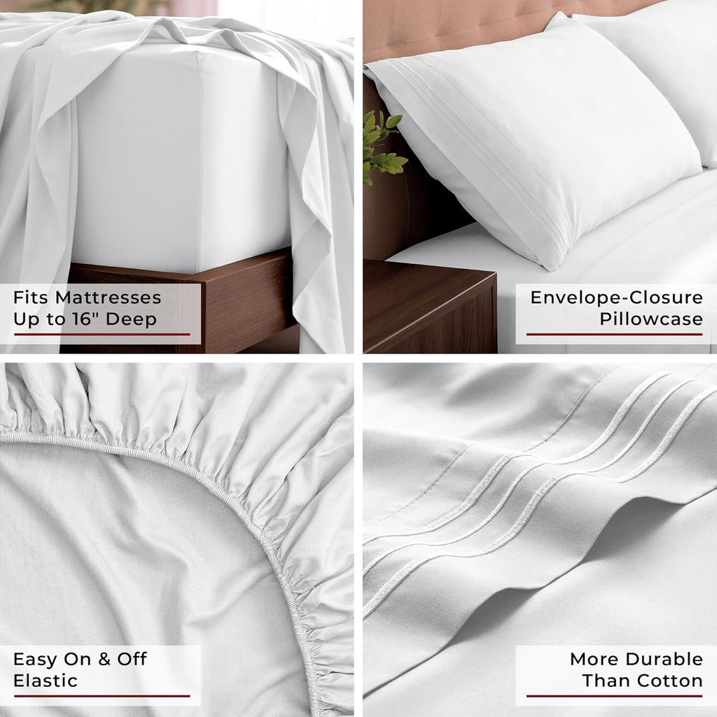 King Sheets Set - 4 PC Iconic Collection Bedding - Hotel Luxury, Extra Soft, Cooling Bed Sheets - Wrinkle, Fade, Stain Resistant (King, White)