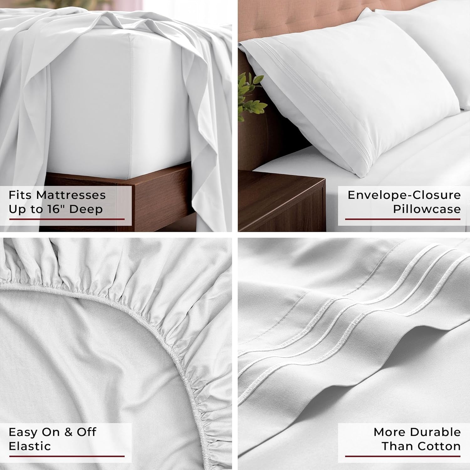 King Sheets Set - 4 PC Iconic Collection Bedding - Hotel Luxury, Extra Soft, Cooling Bed Sheets - Wrinkle, Fade, Stain Resistant (King, White)