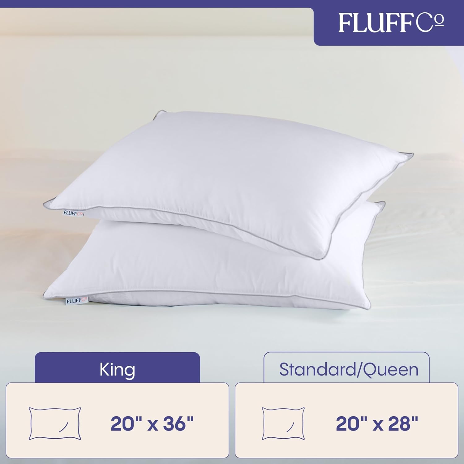 down Alternative Pillows King Size Set of 2 - King Bed Pillows for Sleeping - Made in USA - Cooling Surface and Machine Washable for Side, Back, and Stomach Sleepers