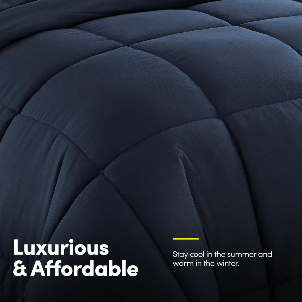 Dark blue comforter Set with Sheets Bed in a Bag – Deep Pocket Fitted Sheet with Elastic Corners, Cozy Comforter, Pillowcases & Shams – Soft Microfiber All Season Bedding – Machine Washable