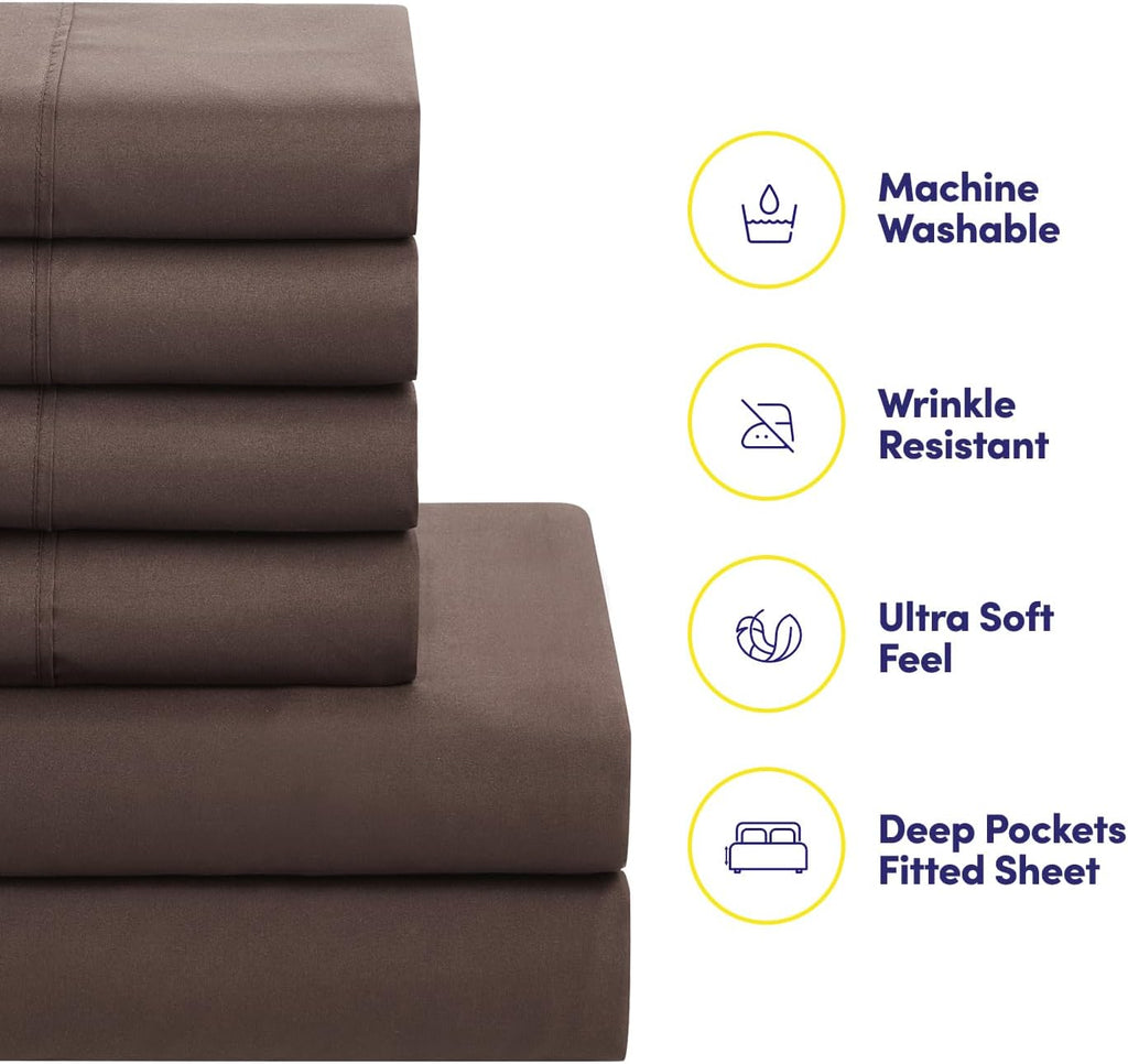 Sweet Home Collection 5 Piece Comforter Set Bag Solid Color All Season Soft Down Alternative Blanket & Luxurious Microfiber Bed Sheets, Brown