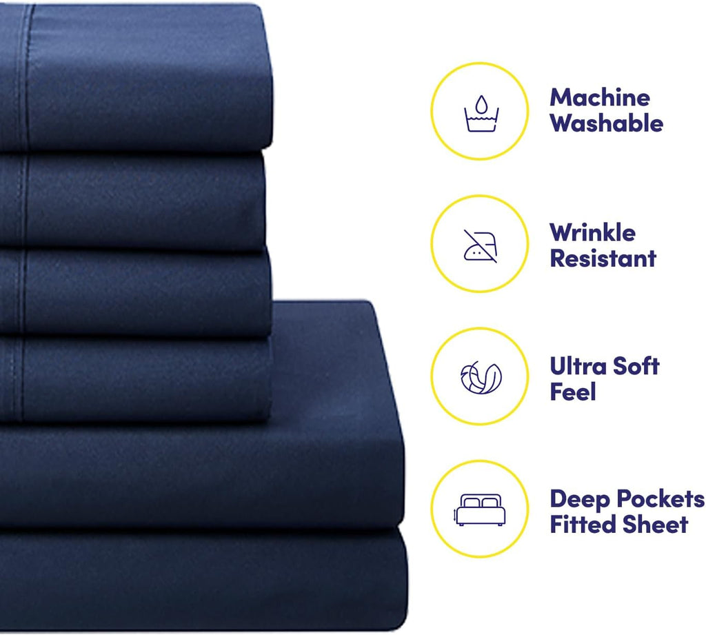 Dark blue comforter Set with Sheets Bed in a Bag – Deep Pocket Fitted Sheet with Elastic Corners, Cozy Comforter, Pillowcases & Shams – Soft Microfiber All Season Bedding – Machine Washable