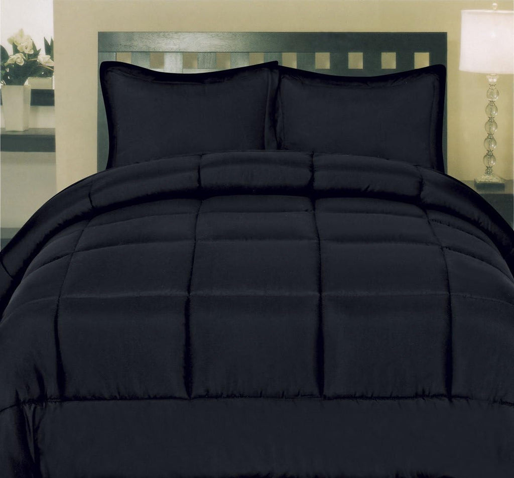 Sweet Home Collection 7 Piece Comforter Set Bag Solid Color All Season Soft Down Alternative Blanket & Luxurious Microfiber Bed Sheets, Black.