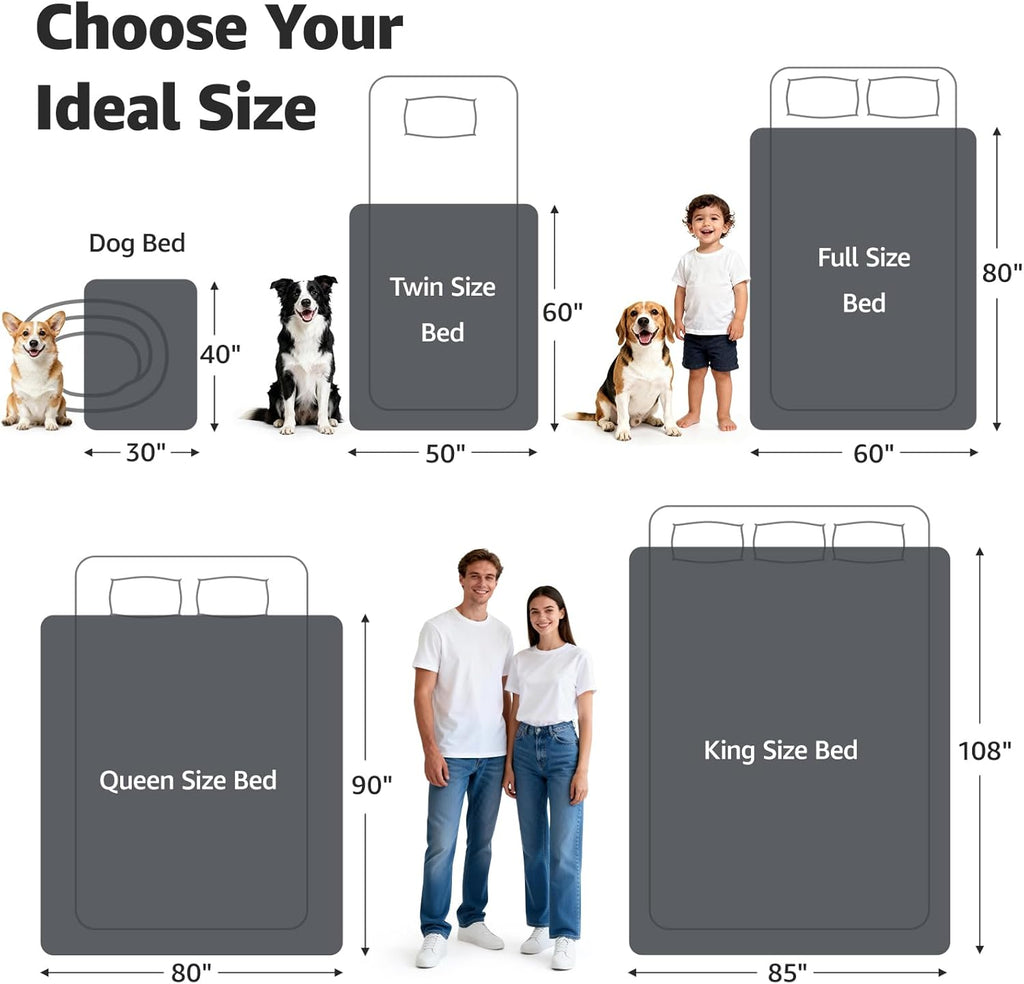 Waterproof Blanket for Bed: Reversible Soft Flannel Twin Bed Blanket 60" X 80", Leakproof Throw Spill-Proof Dog Pet Blanket for Couch, Sofa Protect, Movie Time, Camping, Travel, Grey