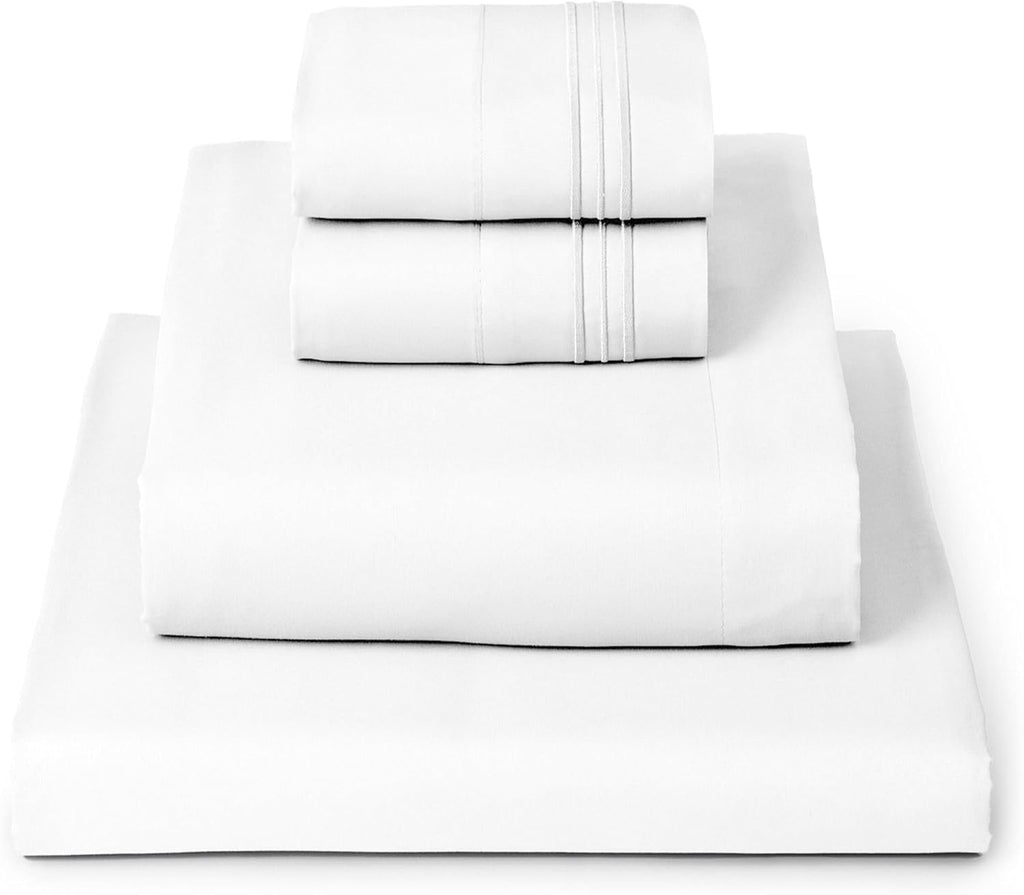 King Sheets Set - 4 PC Iconic Collection Bedding - Hotel Luxury, Extra Soft, Cooling Bed Sheets - Wrinkle, Fade, Stain Resistant (King, White)
