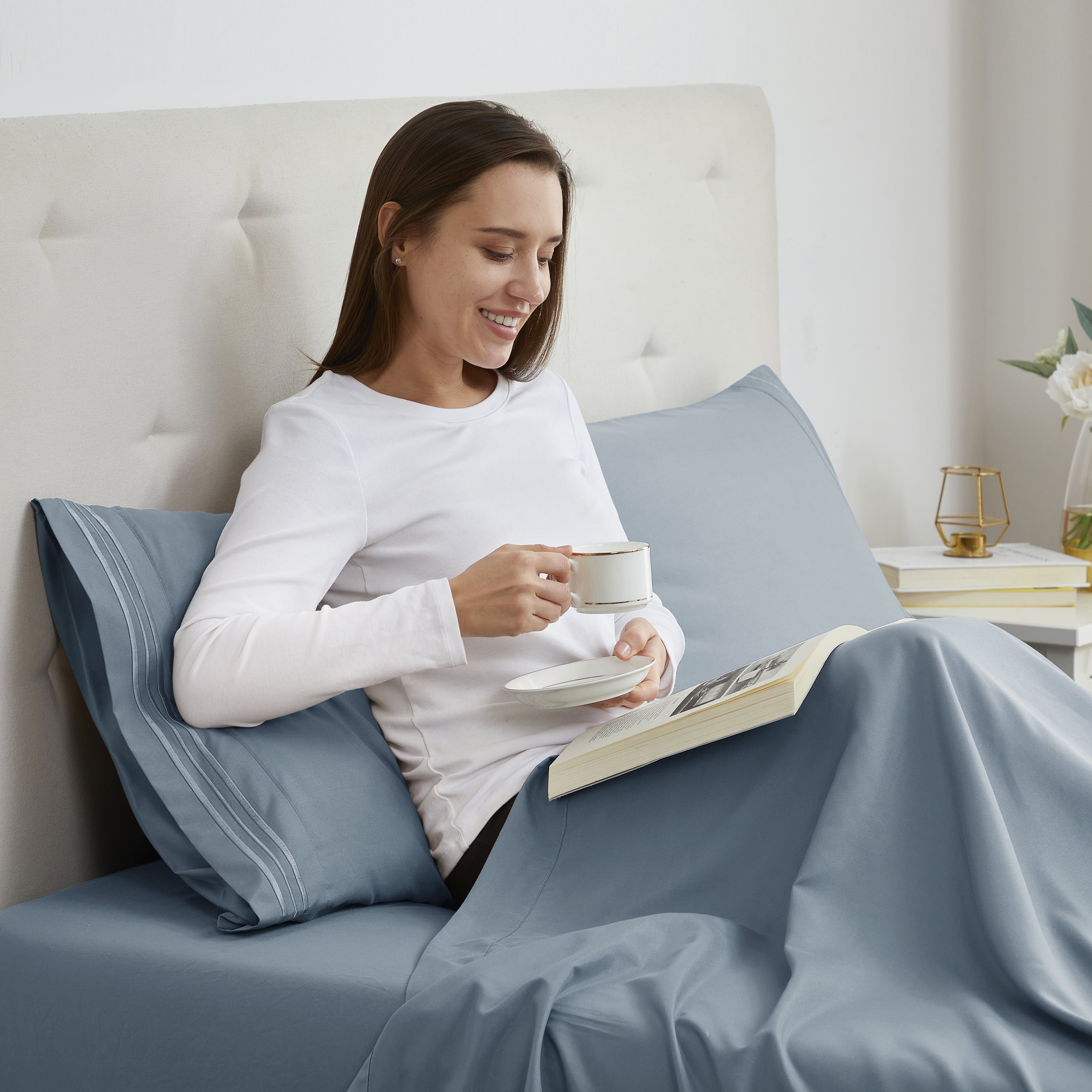 Pillow Cases Premier 1800, Luxury Soft Microfiber Pillow Case Sleep Covers, Hypoallergenic Sleeping Encasements, Standard Size Pillow Cases Set of 2 Pieces, Stone Blue