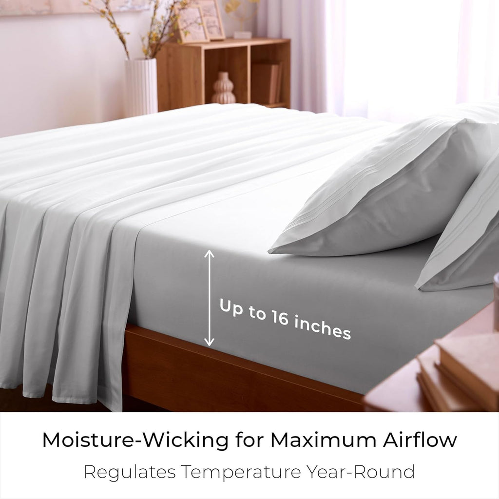 King Sheets Set - 4 PC Iconic Collection Bedding - Hotel Luxury, Extra Soft, Cooling Bed Sheets - Wrinkle, Fade, Stain Resistant (King, White)