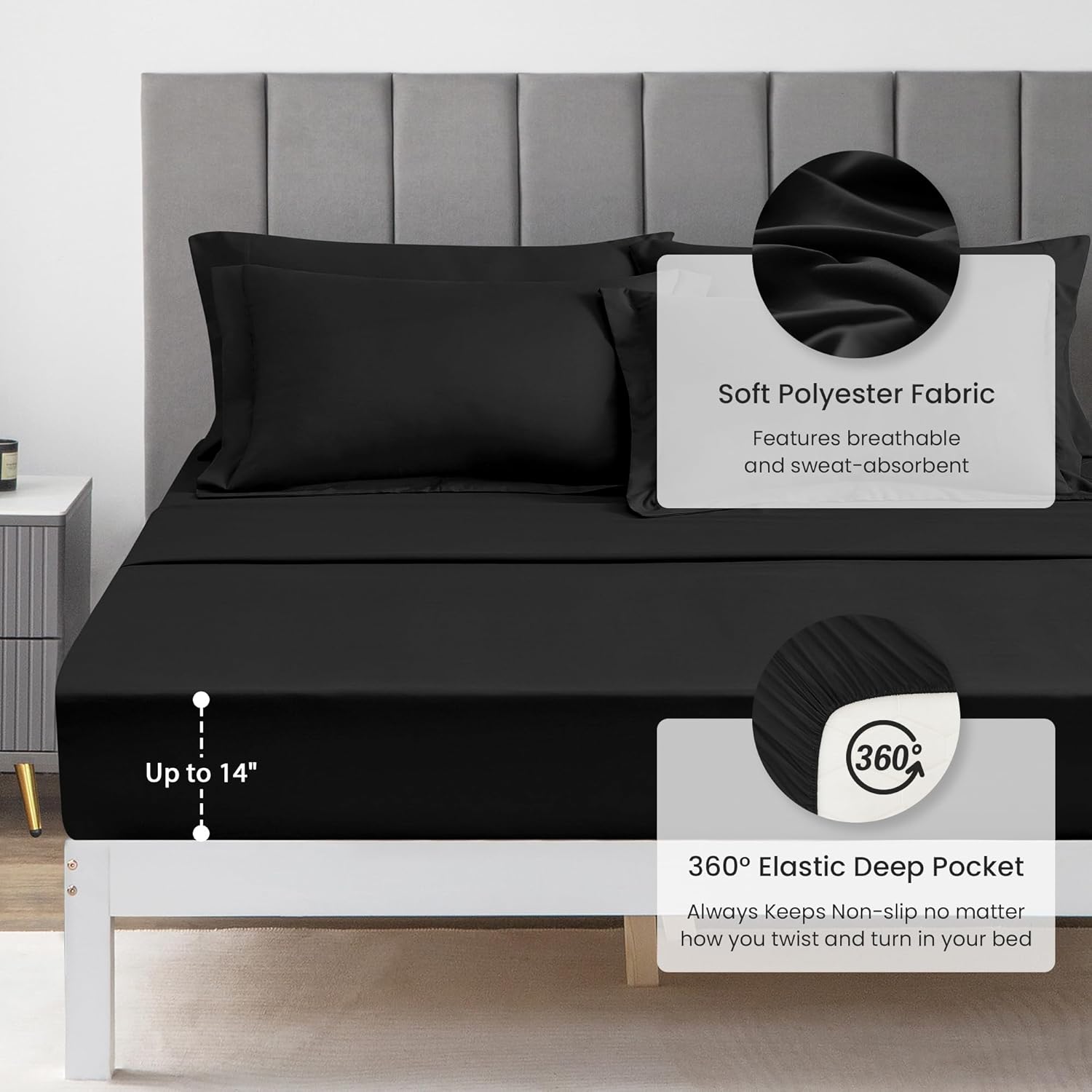 Full Comforter Set Black, 7 Pieces Full Bed in a Bag, All Season Bedding Sets with 1 Comforter, 1 Flat Sheet, 1 Fitted Sheet, 2 Pillowcase and 2 Pillow Sham