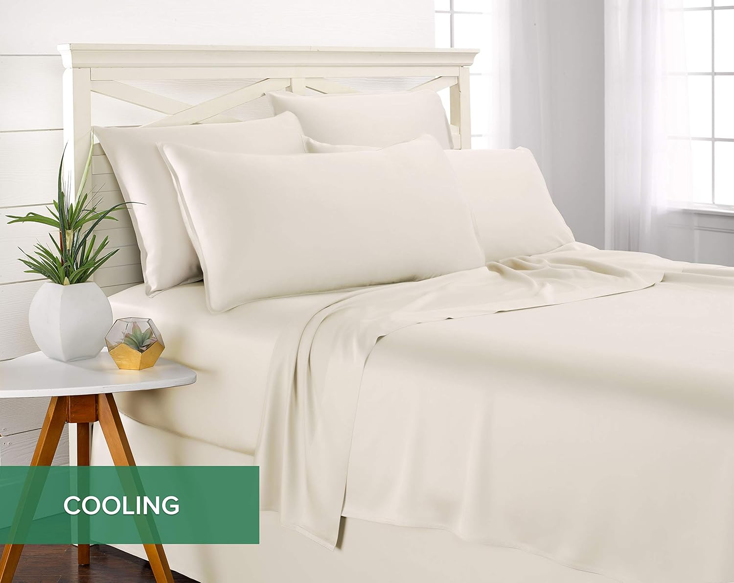 Full Sheets, Genuine 100% Organic Viscose Derived from Bamboo Bed Sheet Set, Luxuriously Soft & Cooling, Double Stitching, 2 Year Quality Promise (Full, Ivory)