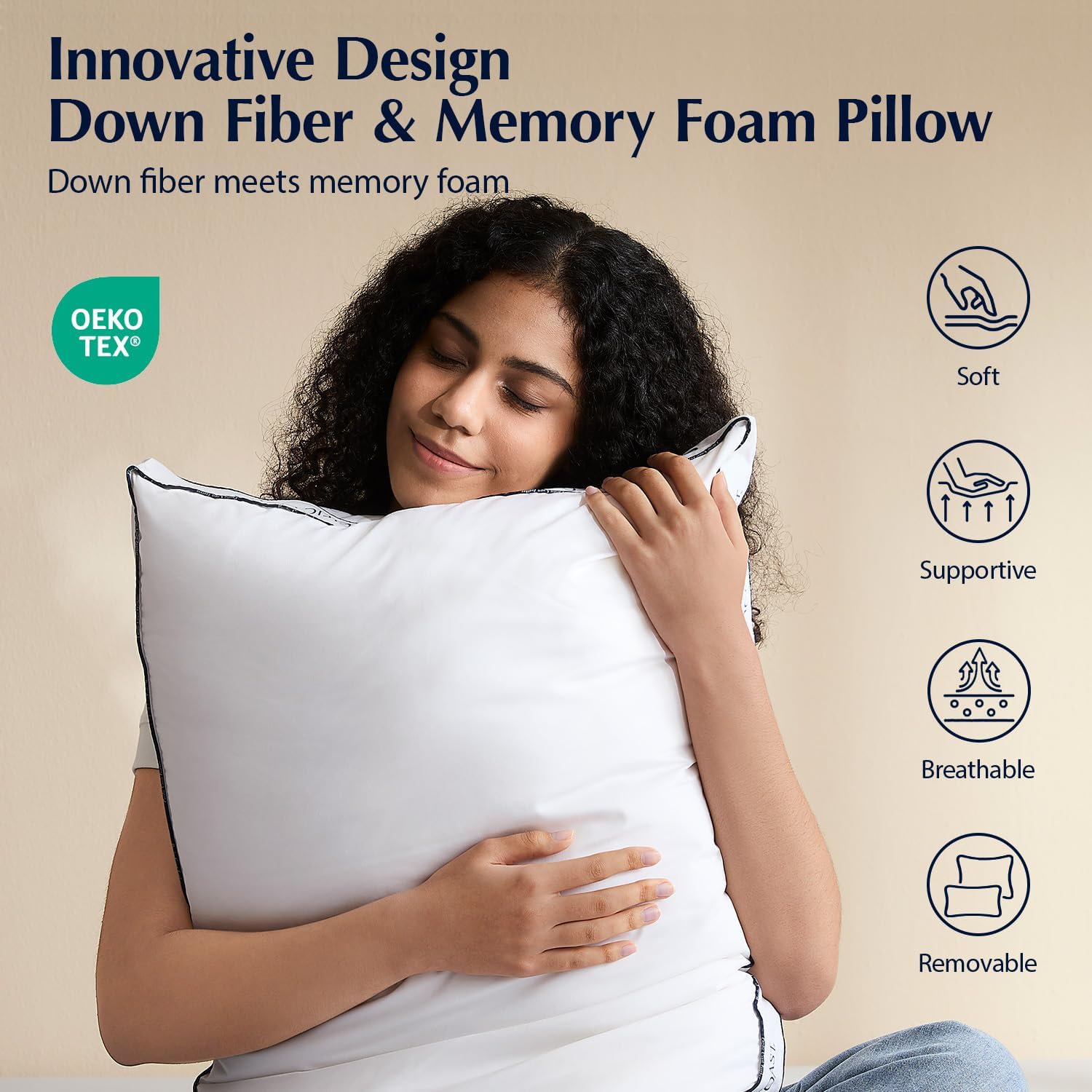 Pacific Coast Sandwich Gusseted Bed Pillows, Goose Down Fiber & Ventilated Perforated Memory Foam Pillow for Side, Back & Combination Sleepers, Medium Firm, Removable & Washable Cover, Queen 2 Pack
