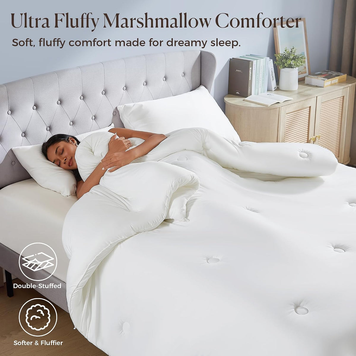 Marshmallow Comforter Full/Queen-king/cal-king Size, Extra Fluffy Cloud Soft Down Alternative Duvet Insert - Hypoallergenic Double-Stuffed Quilted Bed Comforter - All-Season Cooling Lightweight