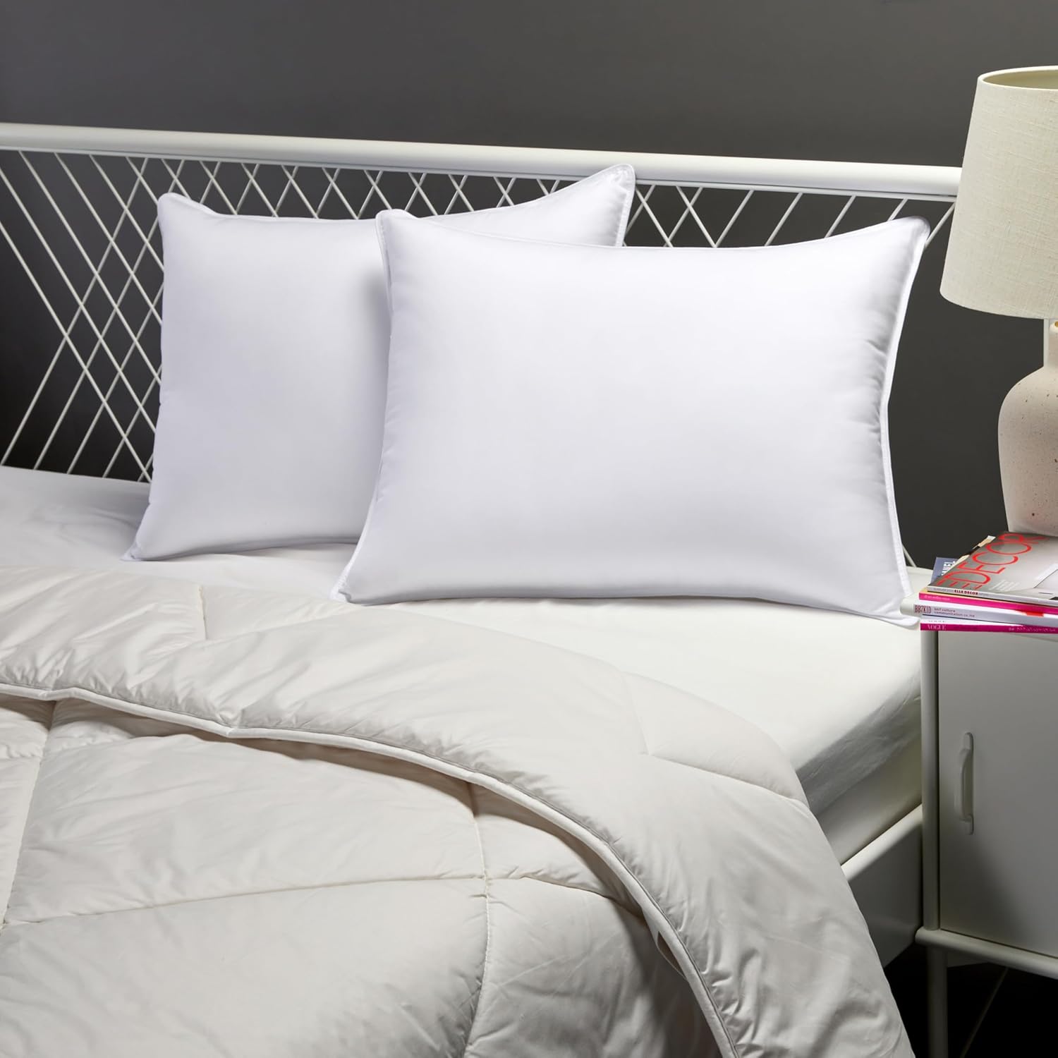 down Alternative Pillow for Back Side Sleepers, Medium Density, Standard Size, 26" X 20", 2-Pack, White