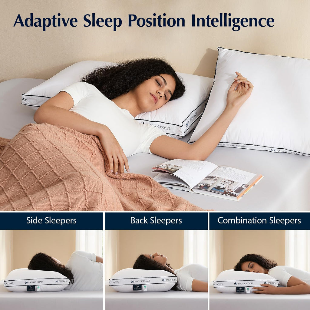 Pacific Coast Sandwich Gusseted Bed Pillows, Goose Down Fiber & Ventilated Perforated Memory Foam Pillow for Side, Back & Combination Sleepers, Medium Firm, Removable & Washable Cover, Queen 2 Pack