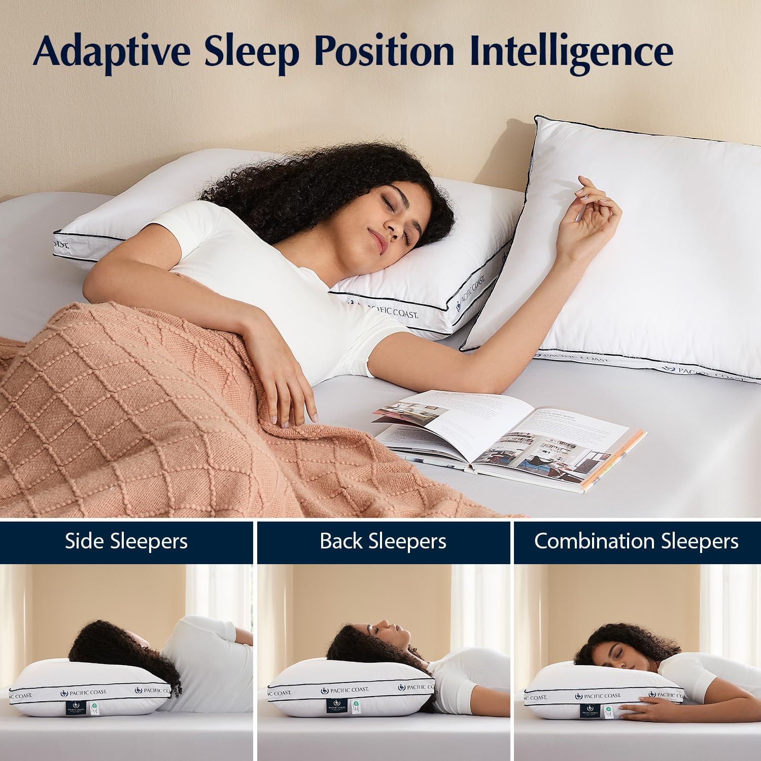 Pacific Coast Sandwich Gusseted Bed Pillows, Goose Down Fiber & Ventilated Perforated Memory Foam Pillow for Side, Back & Combination Sleepers, Medium Firm, Removable & Washable Cover, Queen 2 Pack