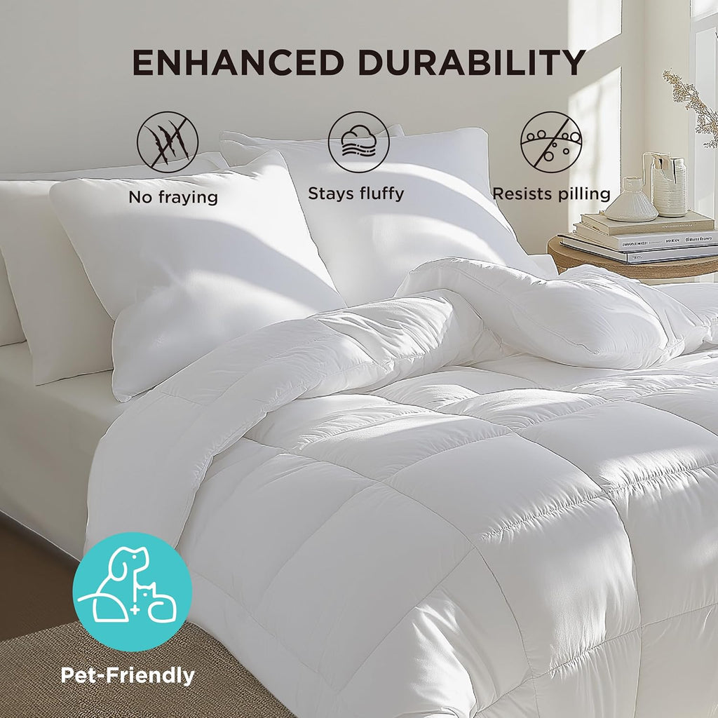 Comforter Duvet Insert - Quilted Comforters Queen Size, All Season Duvet, Gentlesoft down Alternative Bedding, with 8 Tabs, Gifts for Women/Men, White, Queen 88 X 88 Inches