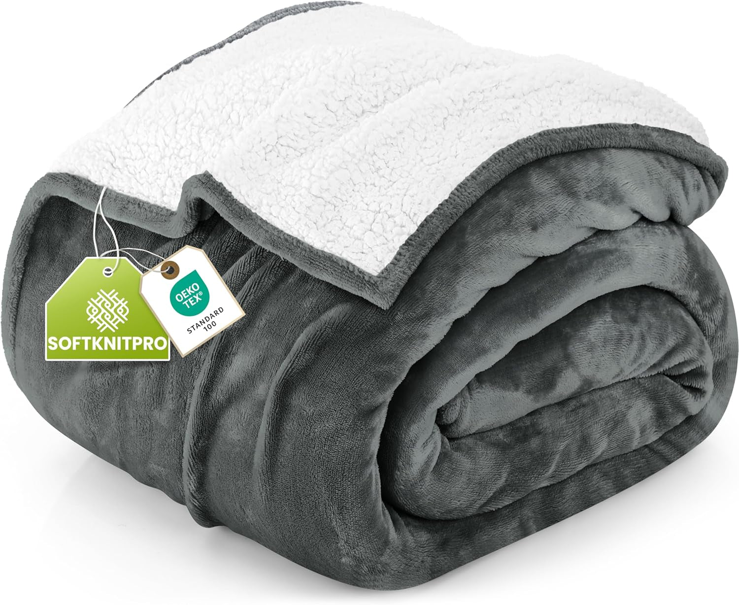 Sherpa Blanket Queen Size (Grey, 90X90 Inches) - Soft Lightweight Plush Fleece Reversible Blanket for Bed, Sofa, Couch, Camping and Travel