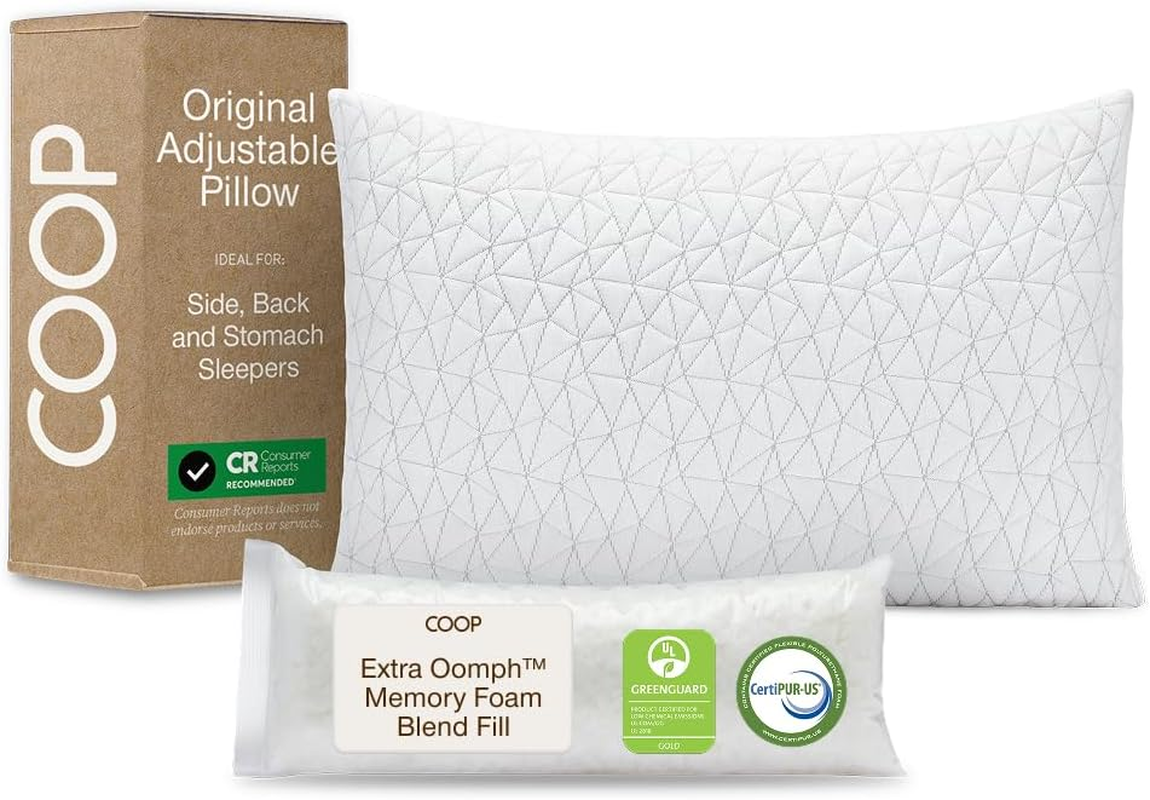 Original Adjustable Pillow, Queen Size Bed Pillows for Sleeping, Cross Cut MemoryPillows  Foam - Medium Firm Back, Stomach and Side Sleeper Pillow, Certipur-Us/Greenguard Gold