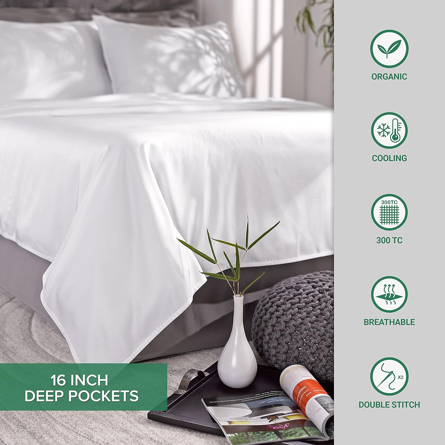 Full Sheets, Genuine 100% Organic Viscose Derived from Bamboo Bed Sheet Set, Luxuriously Soft & Cooling, Double Stitching, 2 Year Quality Promise (Full, Ivory)
