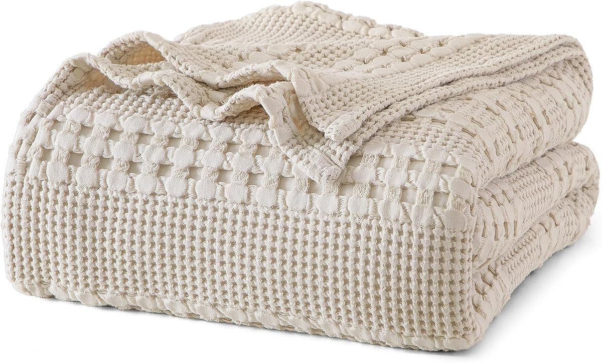 PHF Lightweight 100% Cotton Waffle Blanket for Bed, Light Taupe