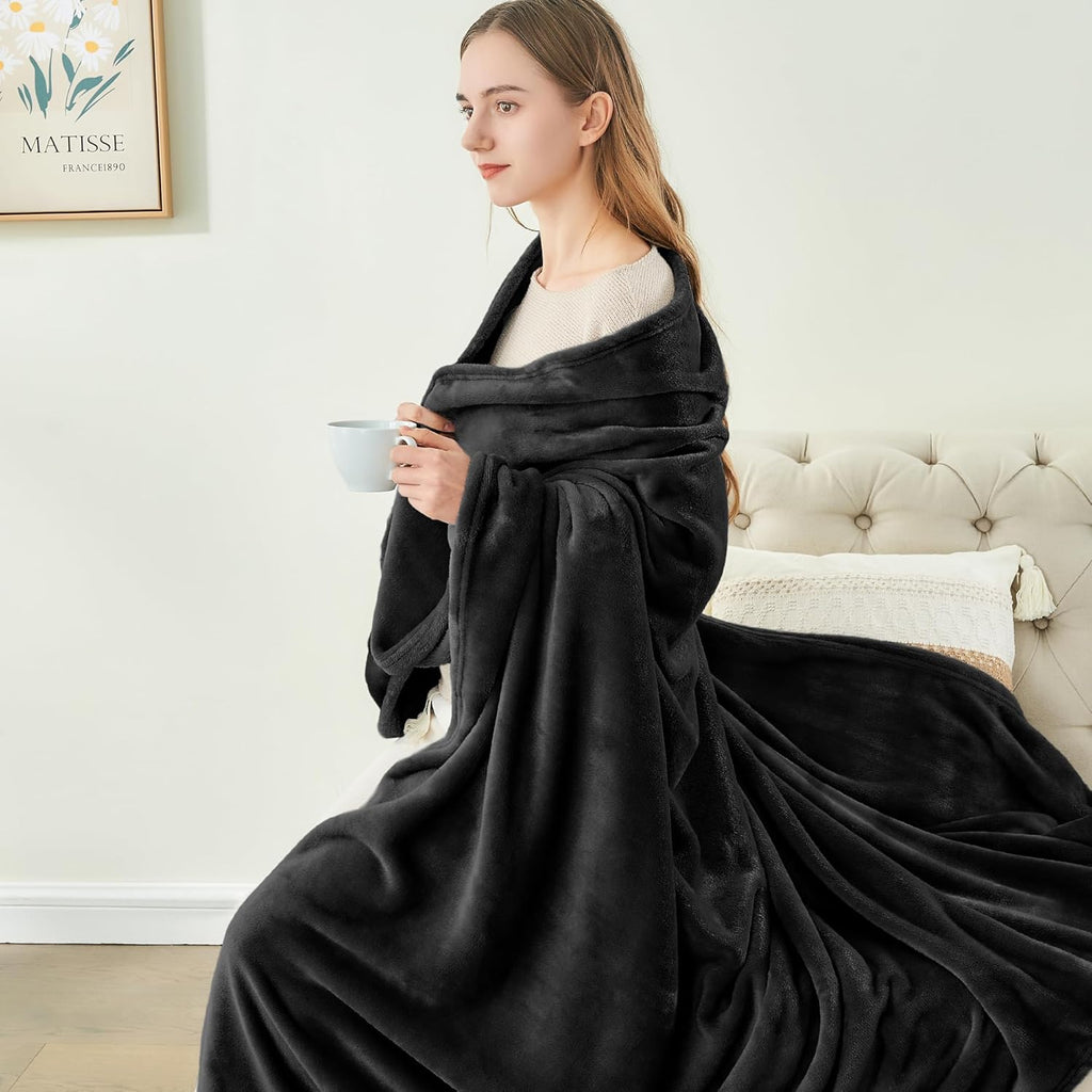 King Size Blanket for Bed, Luxury Plush Cozy Fuzzy Fleece Blanket 108X90 Inches, Super Soft Warm Big Lightweight Throw Blanket All Seasons Suitable, Black