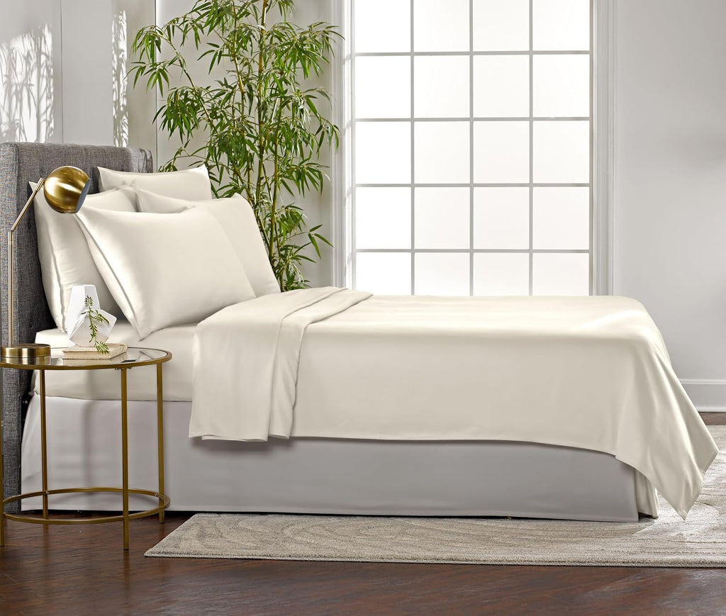 Full Sheets, Genuine 100% Organic Viscose Derived from Bamboo Bed Sheet Set, Luxuriously Soft & Cooling, Double Stitching, 2 Year Quality Promise (Full, Ivory)