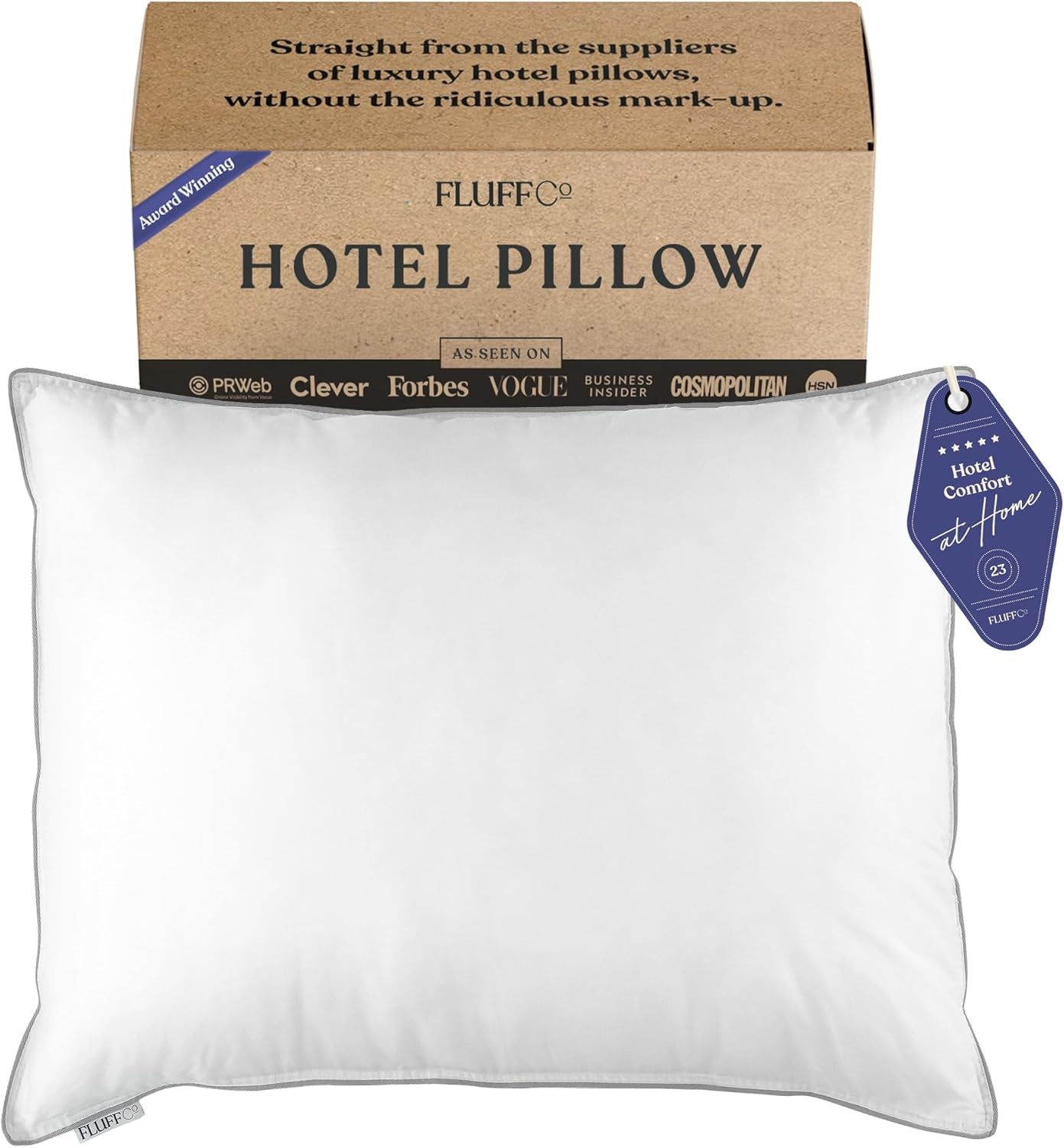 Zen Fluff Pillows - down Alternative - Standard/Queen Bed Pillow for Sleeping Made in USA - Luxury Hotel-Quality Pillow - 100% Cotton, 300 Thread Count (Soft Queen Size 1 Pack)