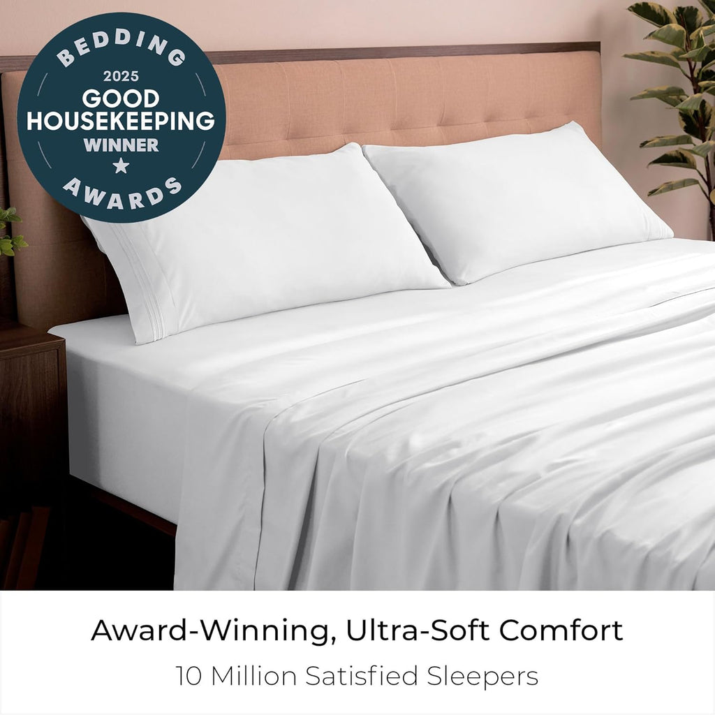 King Sheets Set - 4 PC Iconic Collection Bedding - Hotel Luxury, Extra Soft, Cooling Bed Sheets - Wrinkle, Fade, Stain Resistant (King, White)