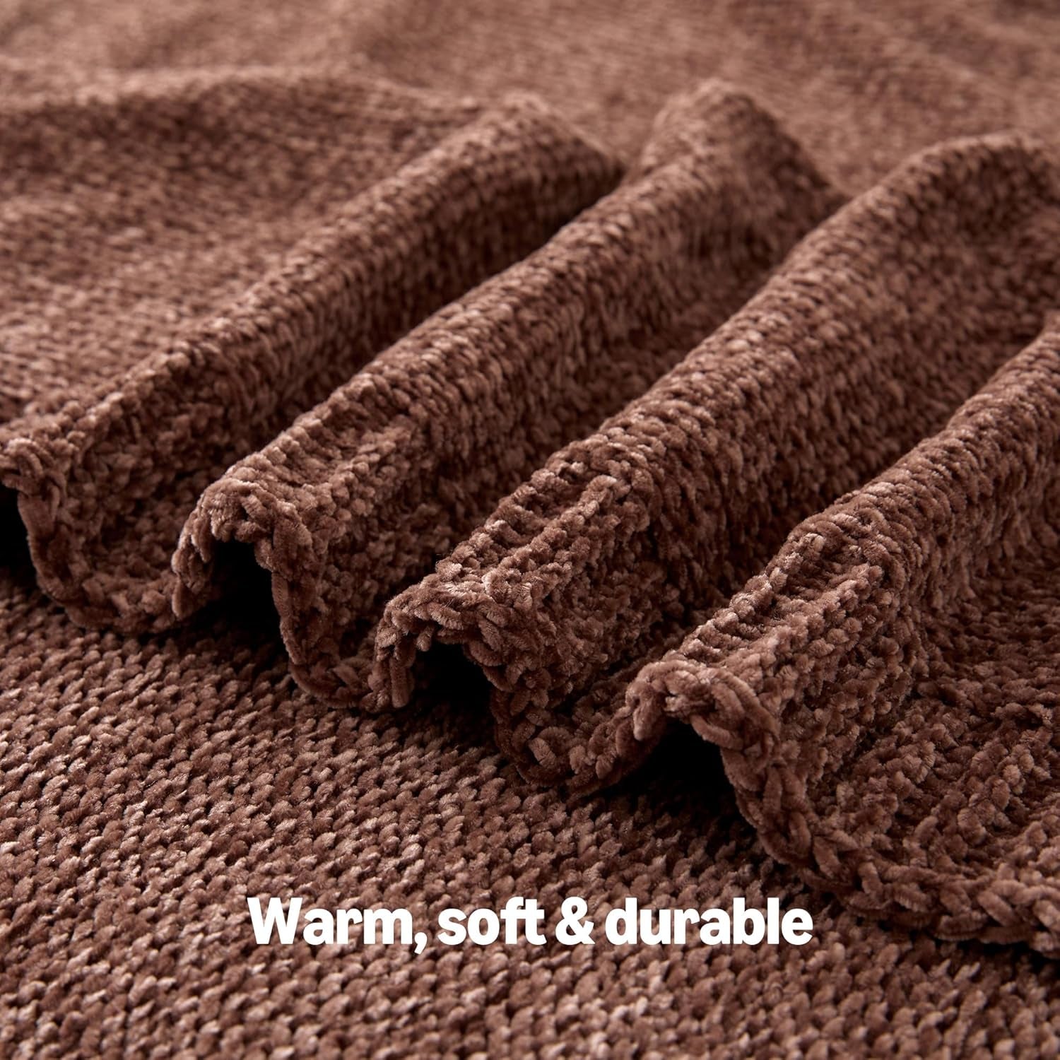 Chunky Chenille Knit Microfiber Throw Blanket for Couch, Bed and Sofa, Soft and Warm Lightweight Jersey, 60"×80", Brown