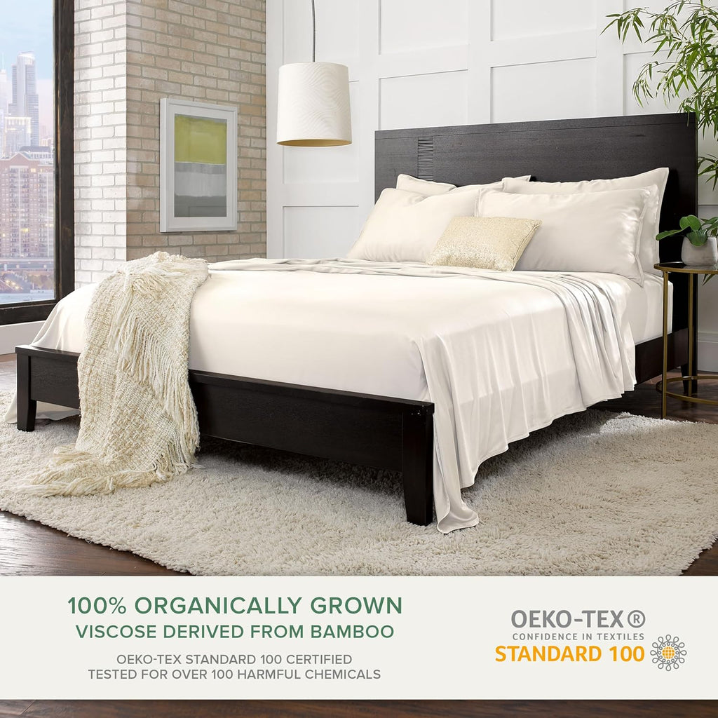 Full Sheets, Genuine 100% Organic Viscose Derived from Bamboo Bed Sheet Set, Luxuriously Soft & Cooling, Double Stitching, 2 Year Quality Promise (Full, Ivory)