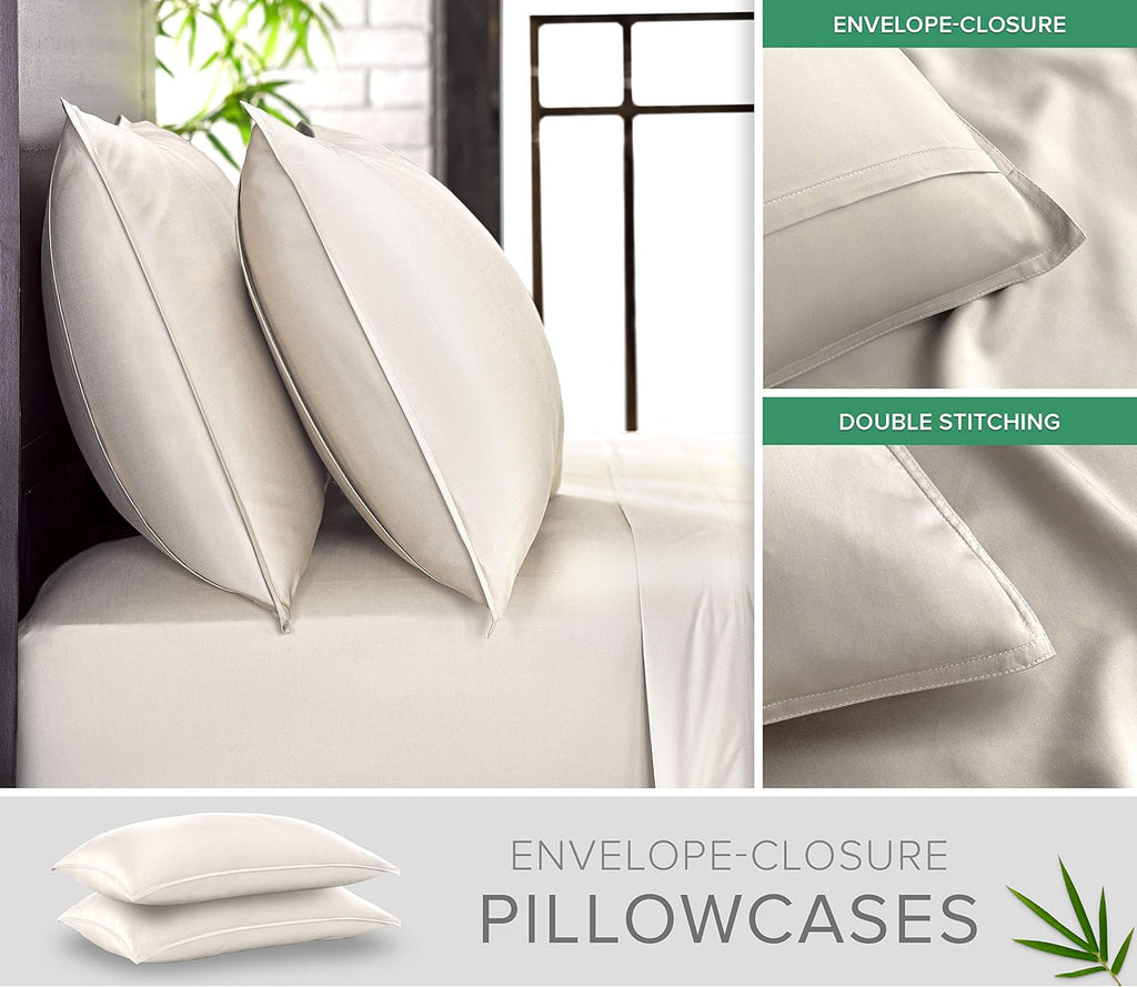 Full Sheets, Genuine 100% Organic Viscose Derived from Bamboo Bed Sheet Set, Luxuriously Soft & Cooling, Double Stitching, 2 Year Quality Promise (Full, Ivory)