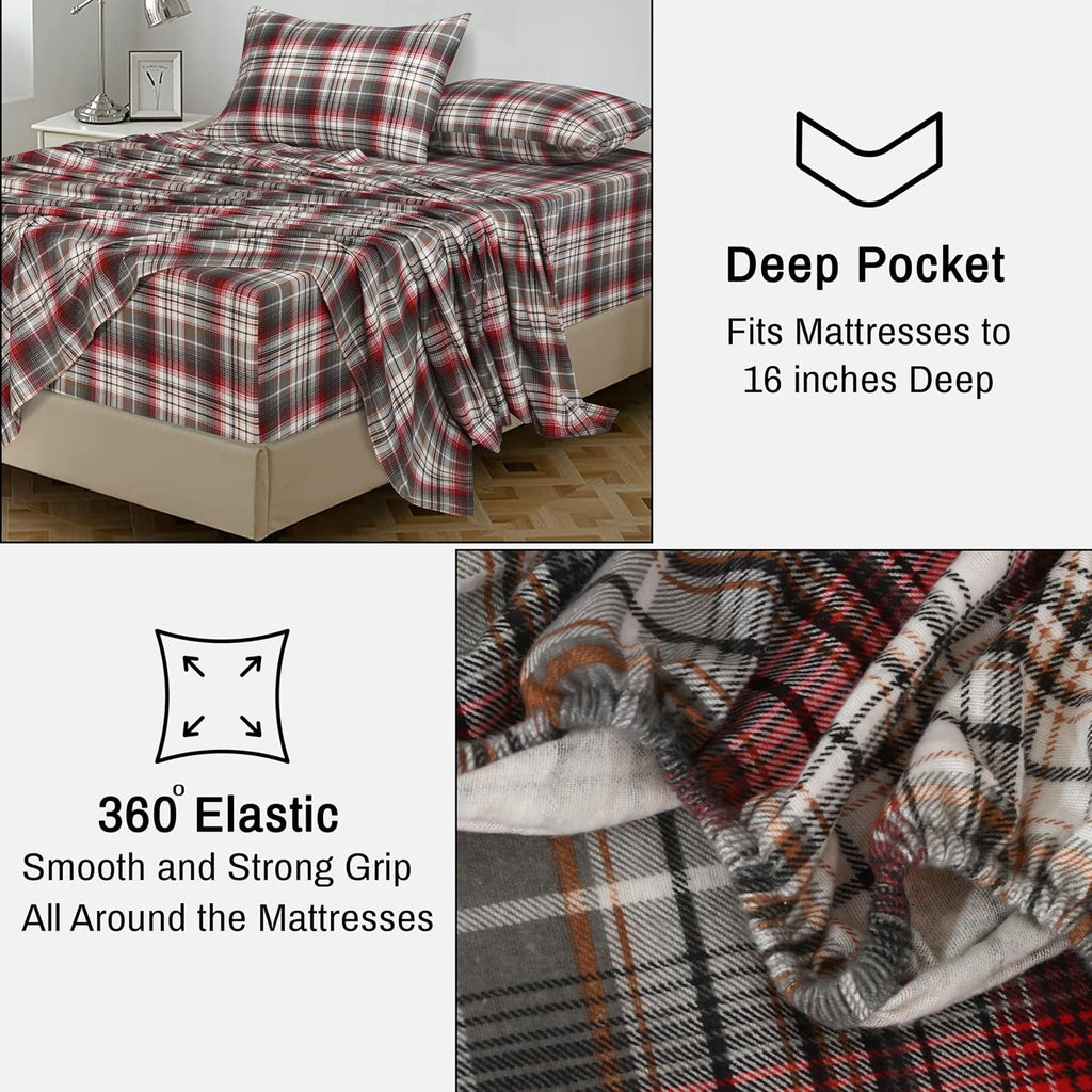 100% Cotton Flannel Sheets Queen Size 4 Pcs Set, Halloween Check