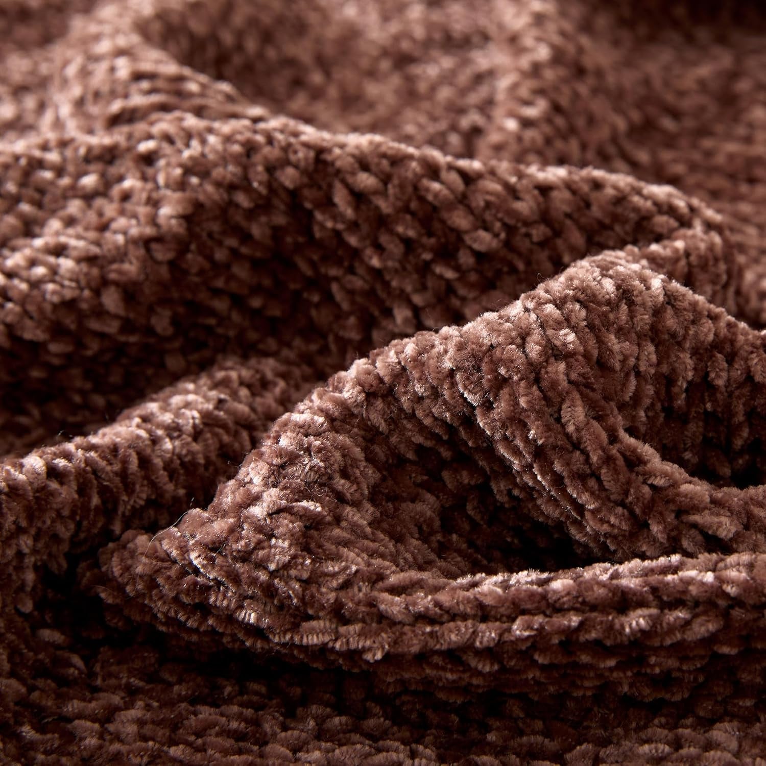 Chunky Chenille Knit Microfiber Throw Blanket for Couch, Bed and Sofa, Soft and Warm Lightweight Jersey, 60"×80", Brown