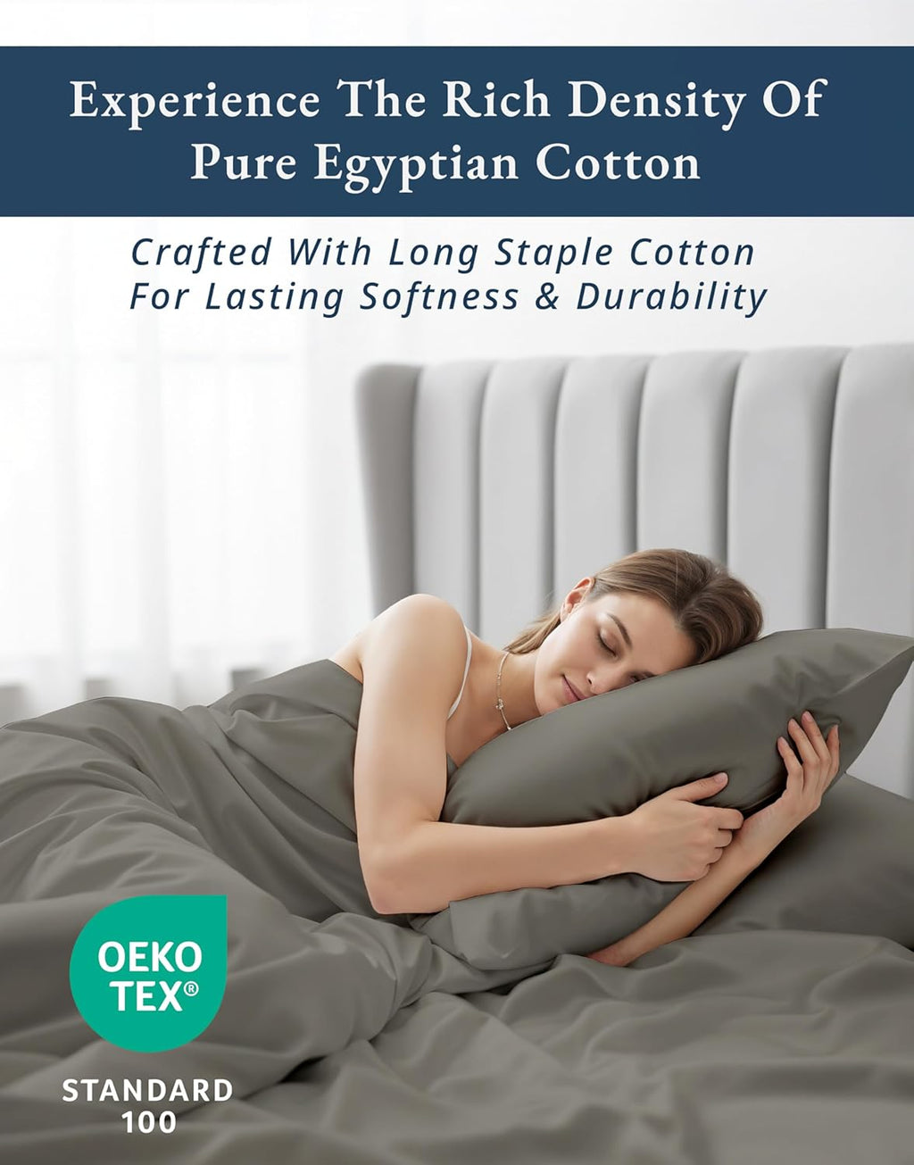 100% Egyptian Cotton Sheets Queen Size Bed Set – Naturally Cooling & Breathable Sateen Queen Sheets Set, Authentic Long-Staple Cotton for Lasting Softness, Snug Fit 15" Deep Pocket Fitted - Charcoal