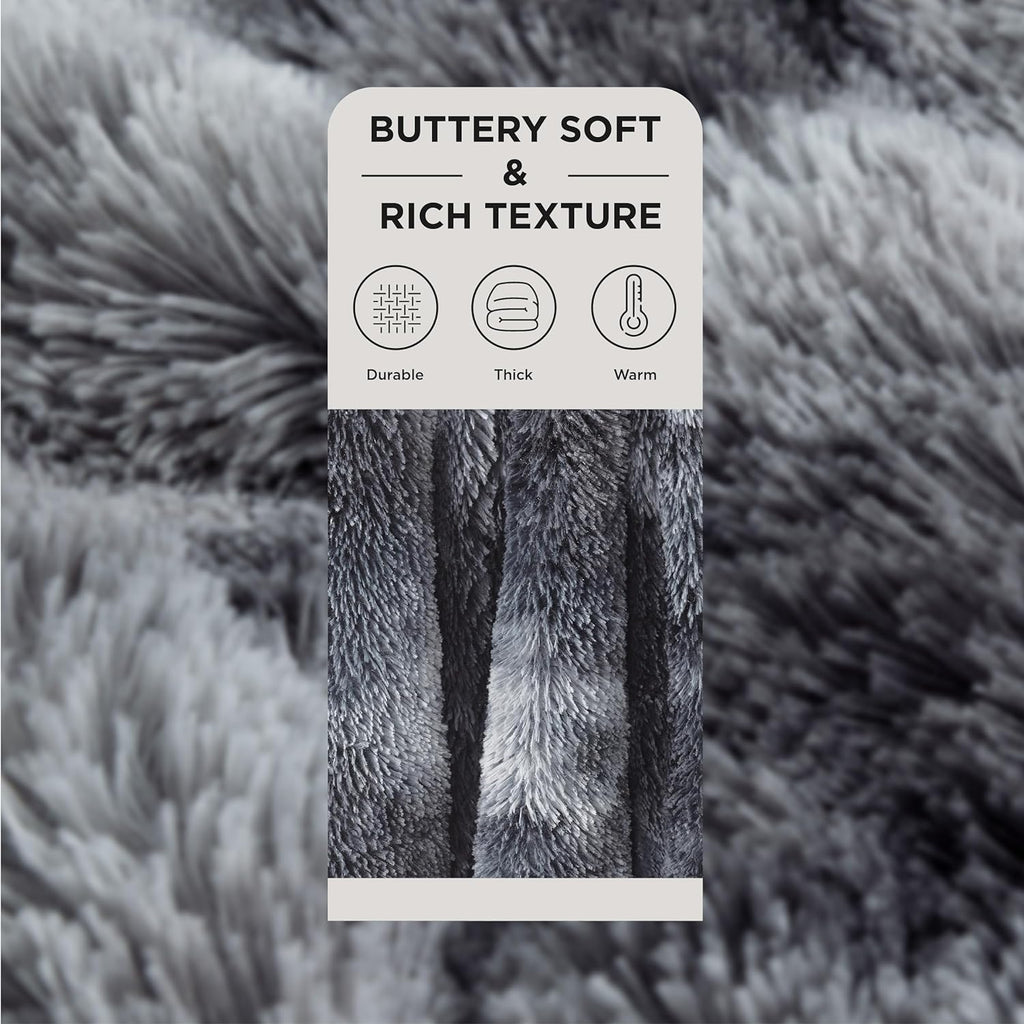 Gentlesoft Fluffy Sherpa Fleece Faux Fur Blankets Queen Size for Bed, Bedroom Decor Winter Bedding Thick Warm Full Queen Blankets, Fuzzy Plush Soft Heavy Mink Cozy Gifts, Tie Dye Grey, 90X90