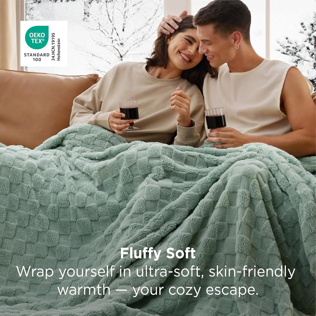 Gentlesoft Blankets Queen Size for Bed - Super Soft Cozy Blanket for Women Men Girls, Large Fuzzy Fleece Throw for Bedroom Decor, Sage Green, 90X90 Inches