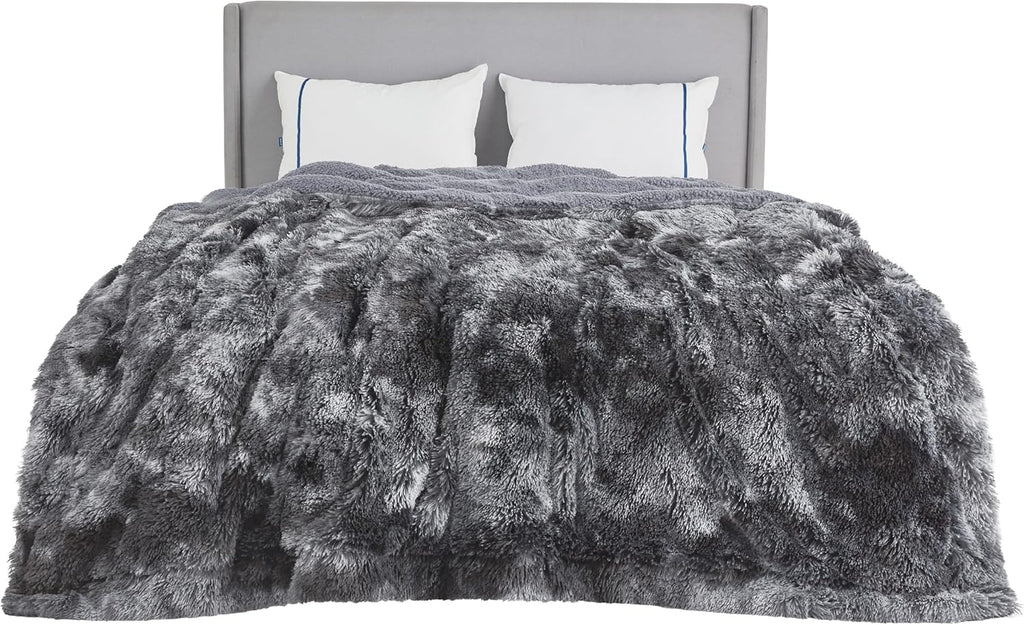 Gentlesoft Fluffy Sherpa Fleece Faux Fur Blankets Queen Size for Bed, Bedroom Decor Winter Bedding Thick Warm Full Queen Blankets, Fuzzy Plush Soft Heavy Mink Cozy Gifts, Tie Dye Grey, 90X90
