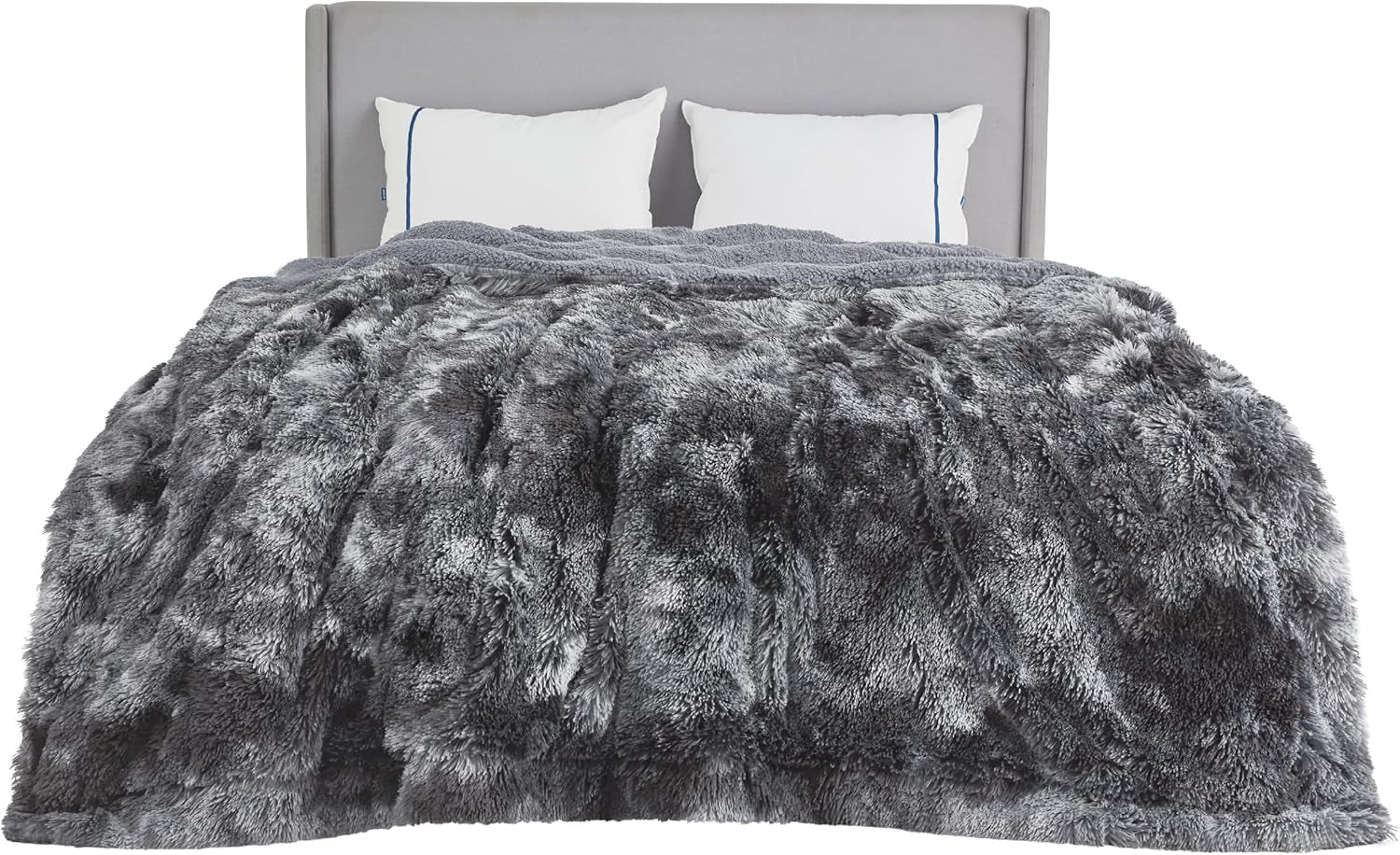 Gentlesoft Fluffy Sherpa Fleece Faux Fur Blankets Queen Size for Bed, Bedroom Decor Winter Bedding Thick Warm Full Queen Blankets, Fuzzy Plush Soft Heavy Mink Cozy Gifts, Tie Dye Grey, 90X90