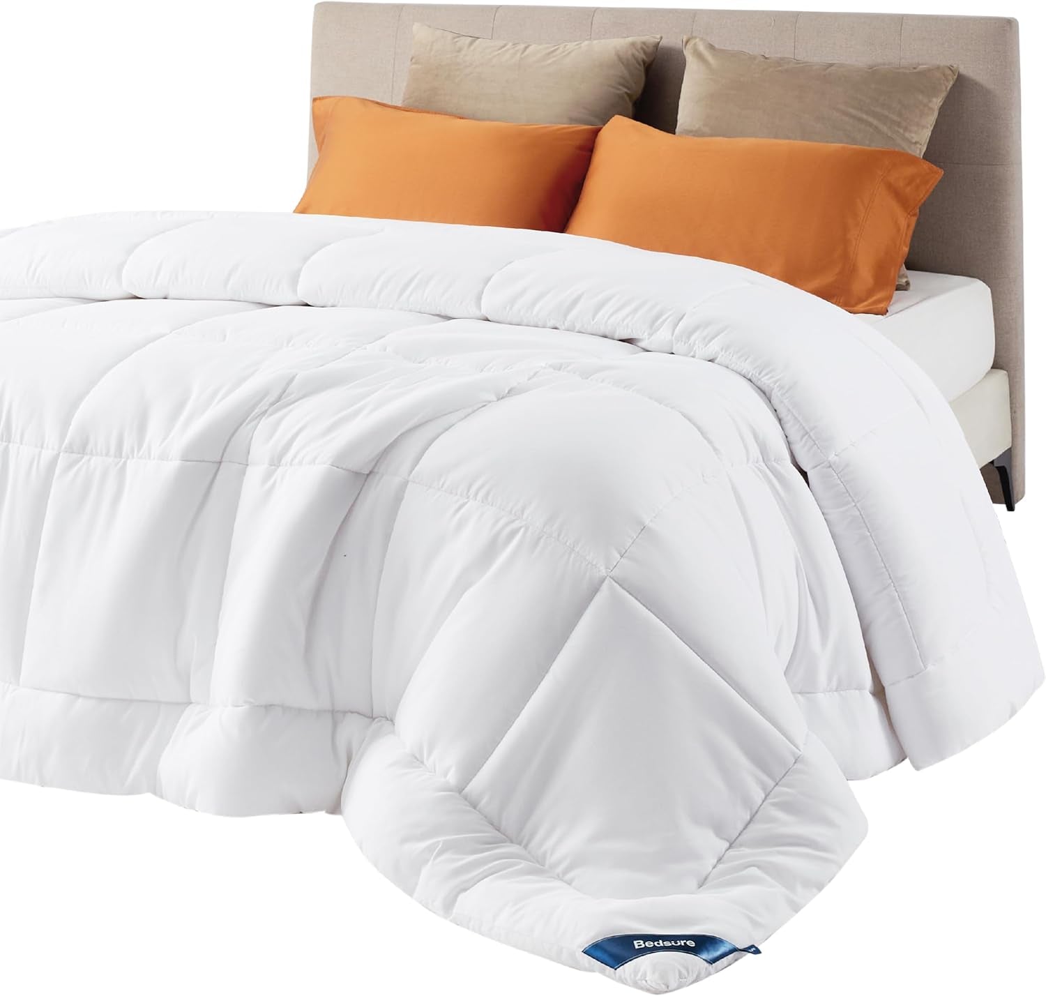 Comforter Duvet Insert - Quilted Comforters Queen Size, All Season Duvet, Gentlesoft down Alternative Bedding, with 8 Tabs, Gifts for Women/Men, White, Queen 88 X 88 Inches