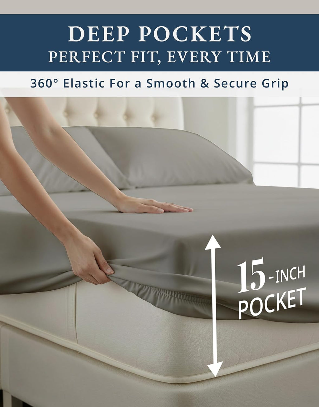 100% Egyptian Cotton Sheets Queen Size Bed Set – Naturally Cooling & Breathable Sateen Queen Sheets Set, Authentic Long-Staple Cotton for Lasting Softness, Snug Fit 15" Deep Pocket Fitted - Charcoal