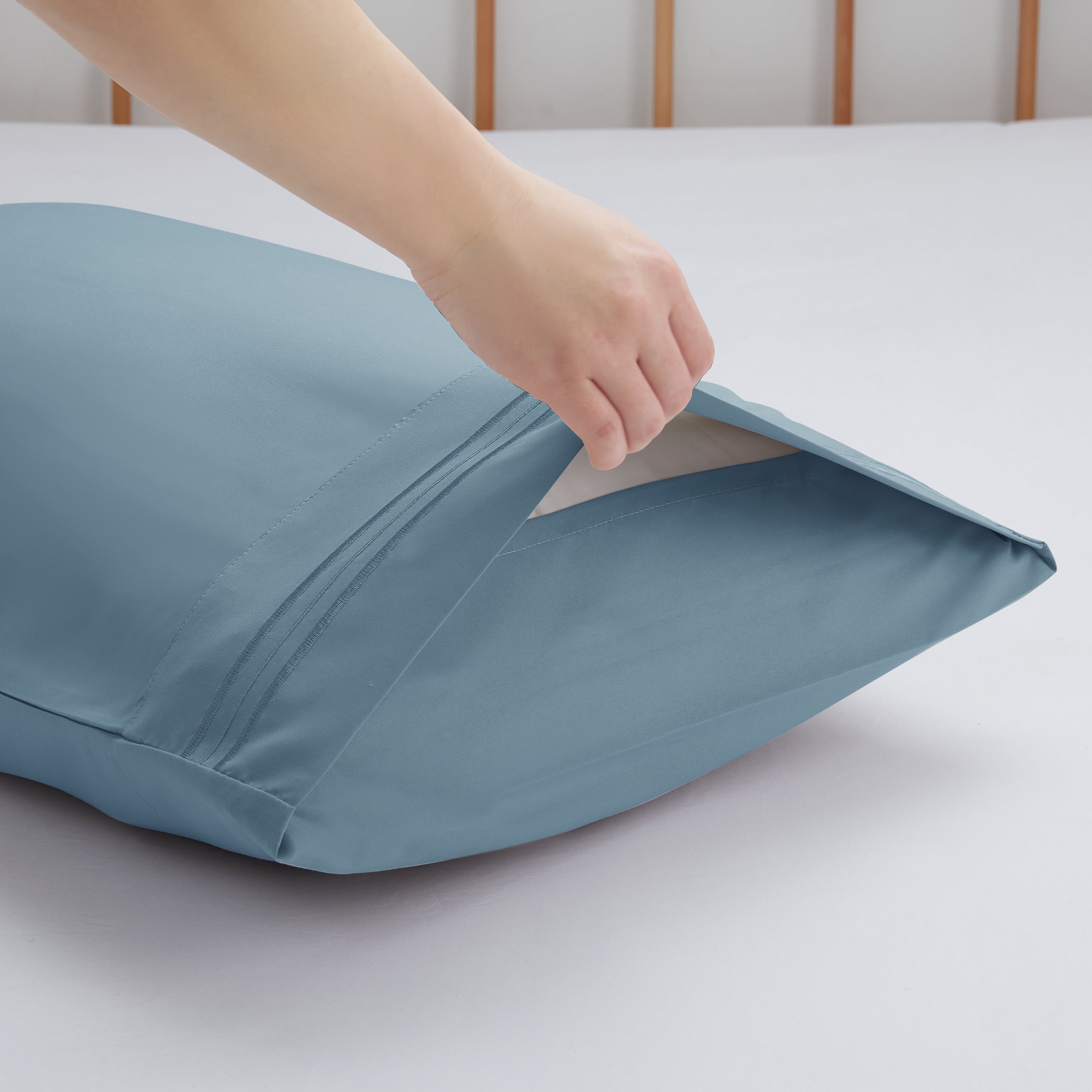 Pillow Cases Premier 1800, Luxury Soft Microfiber Pillow Case Sleep Covers, Hypoallergenic Sleeping Encasements, Standard Size Pillow Cases Set of 2 Pieces, Stone Blue