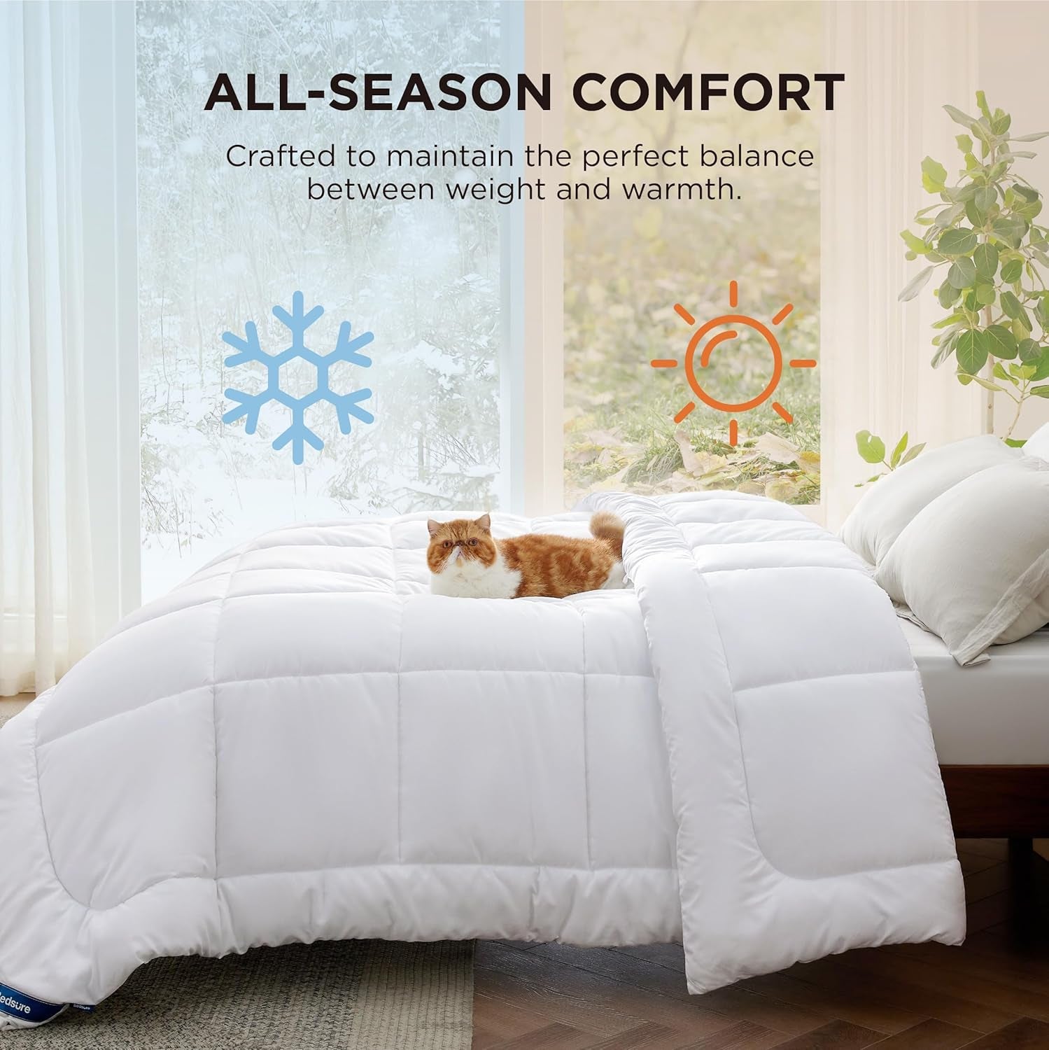 Comforter Duvet Insert - Quilted Comforters Queen Size, All Season Duvet, Gentlesoft down Alternative Bedding, with 8 Tabs, Gifts for Women/Men, White, Queen 88 X 88 Inches