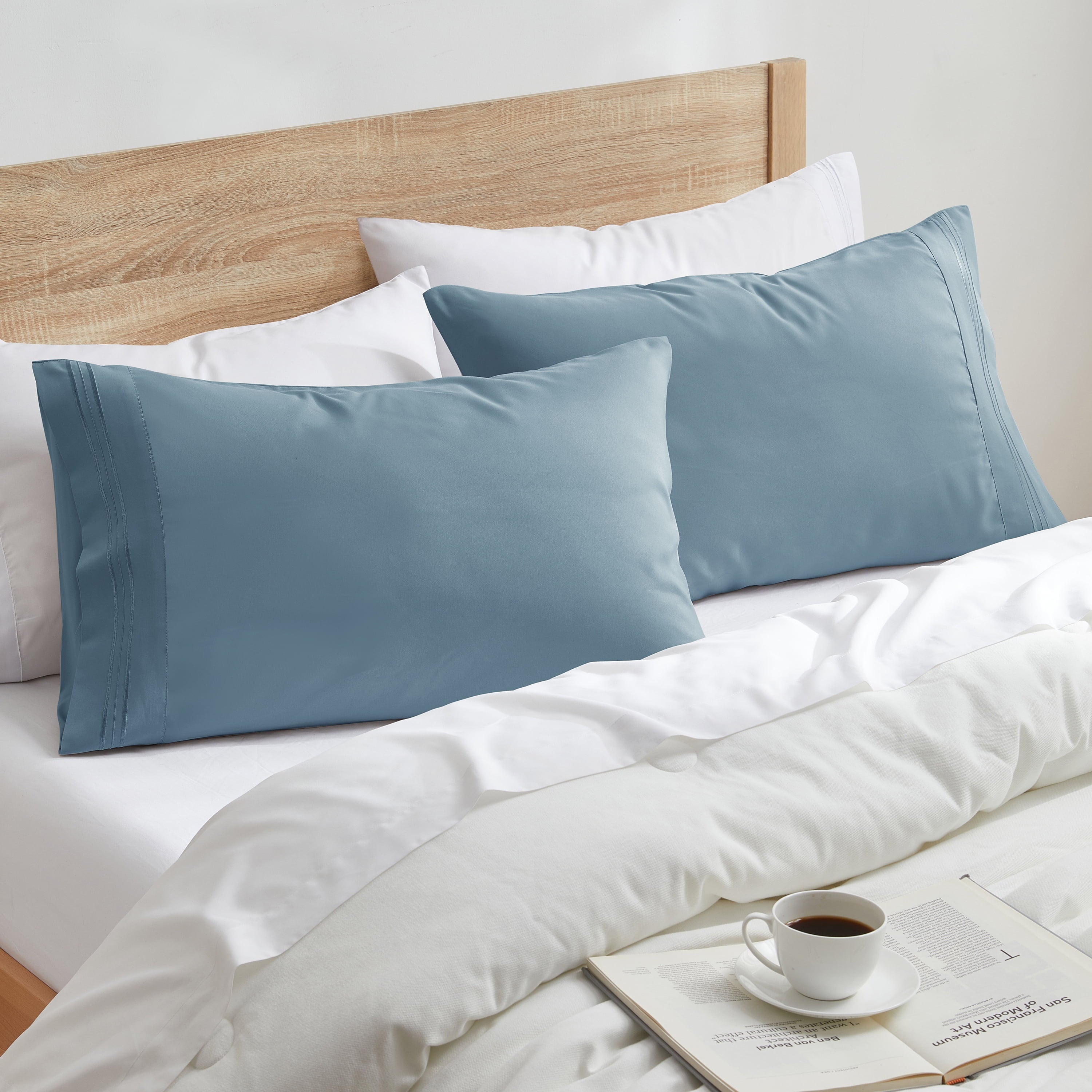 Pillow Cases Premier 1800, Luxury Soft Microfiber Pillow Case Sleep Covers, Hypoallergenic Sleeping Encasements, Standard Size Pillow Cases Set of 2 Pieces, Stone Blue