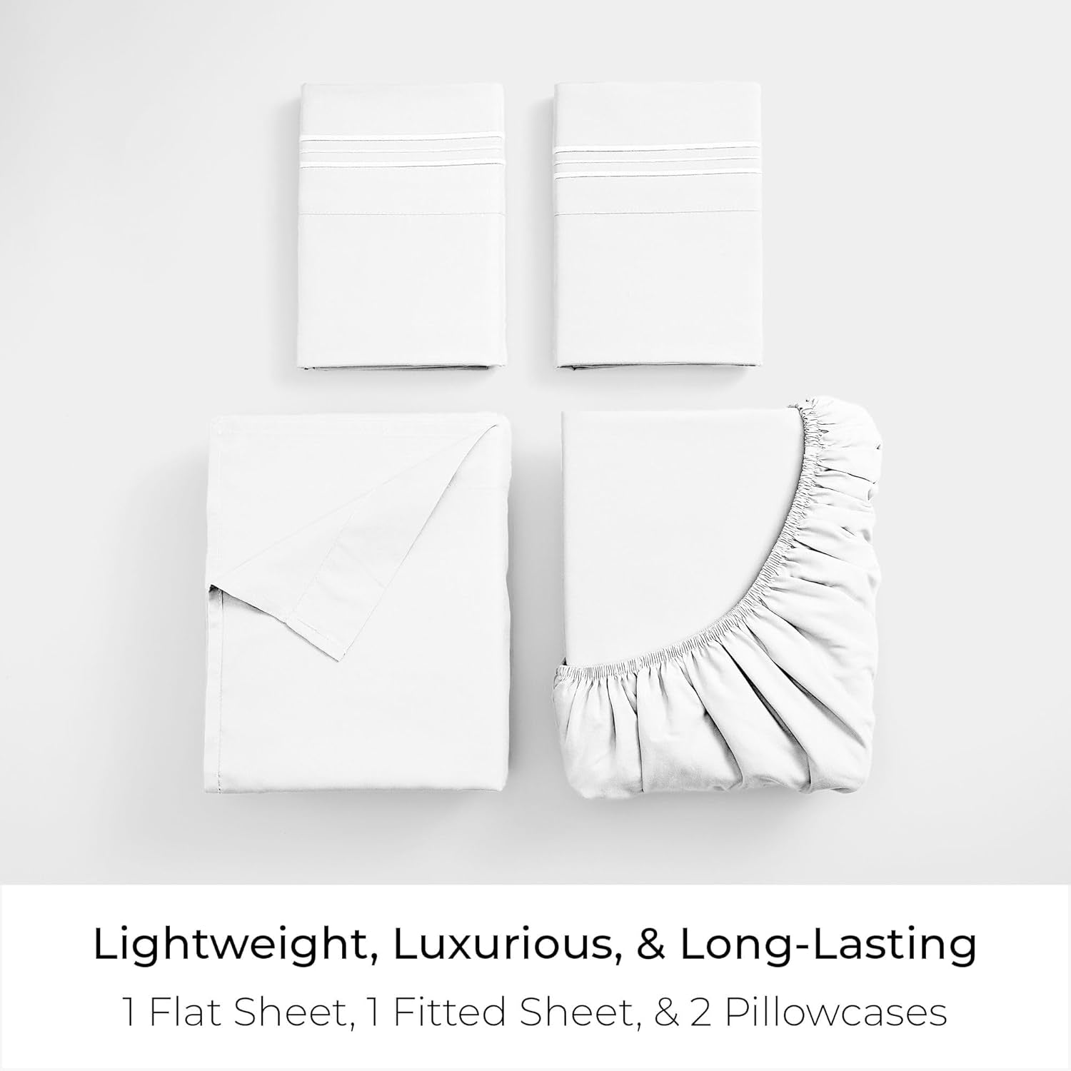 King Sheets Set - 4 PC Iconic Collection Bedding - Hotel Luxury, Extra Soft, Cooling Bed Sheets - Wrinkle, Fade, Stain Resistant (King, White)