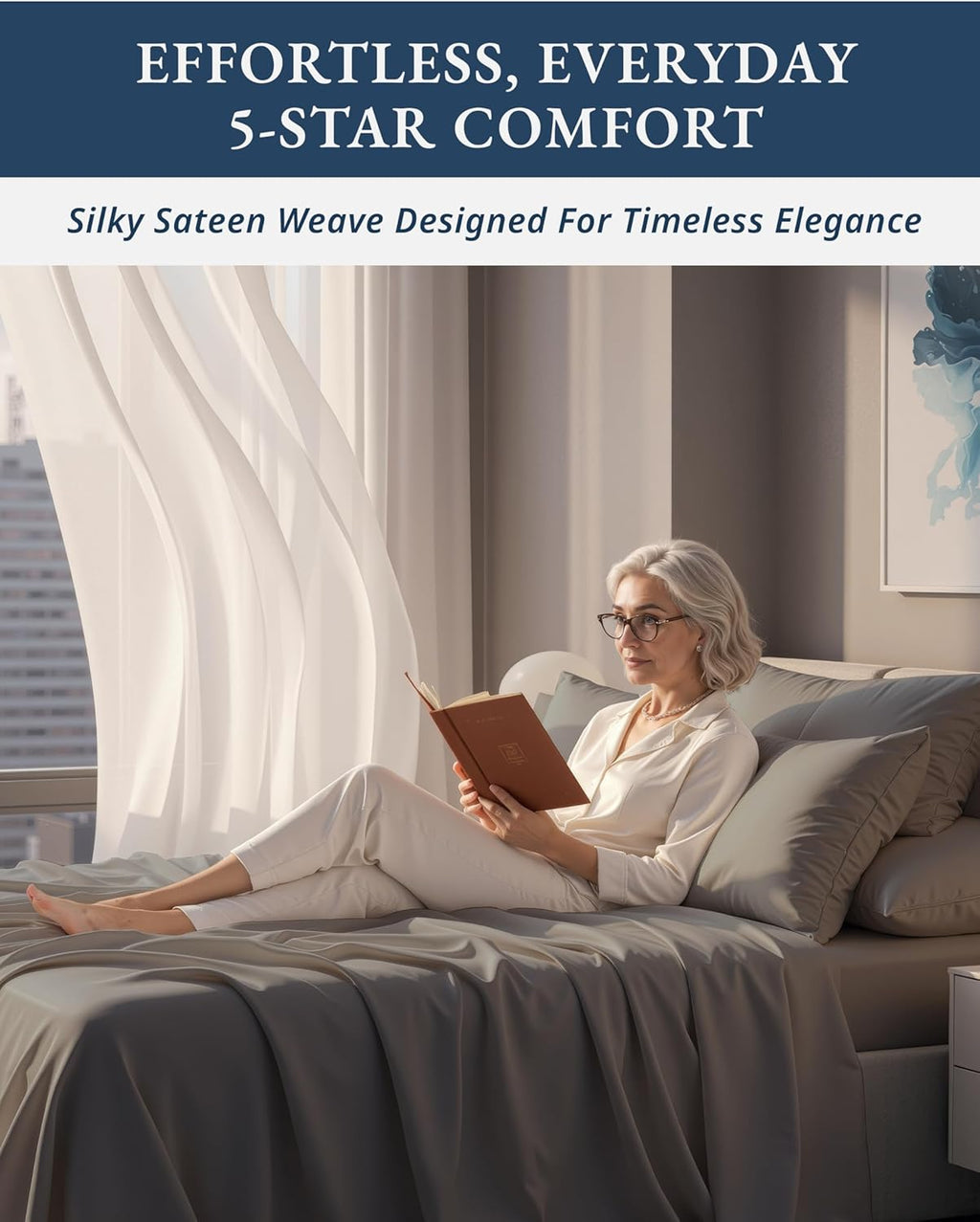 100% Egyptian Cotton Sheets Queen Size Bed Set – Naturally Cooling & Breathable Sateen Queen Sheets Set, Authentic Long-Staple Cotton for Lasting Softness, Snug Fit 15" Deep Pocket Fitted - Charcoal